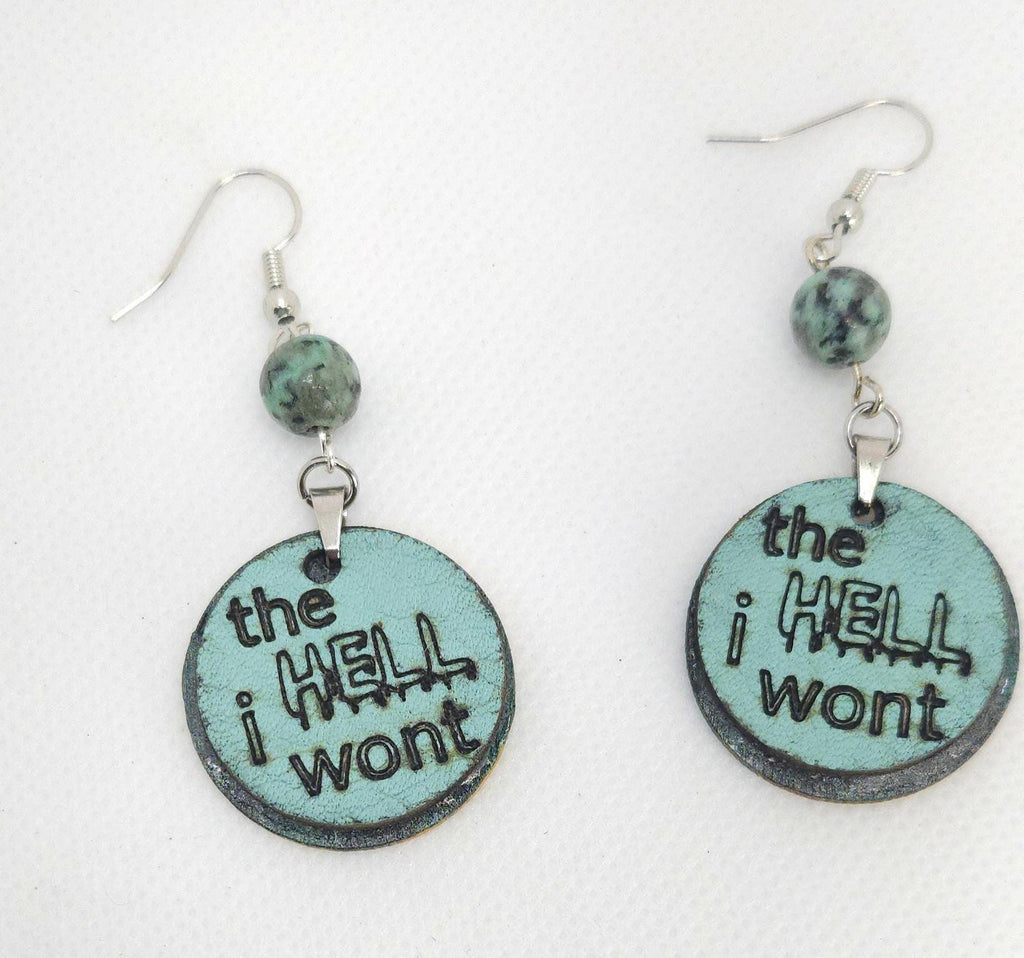 Laser Engraved Leather & Bass Wood Earrings - Stainless Steel Hooks