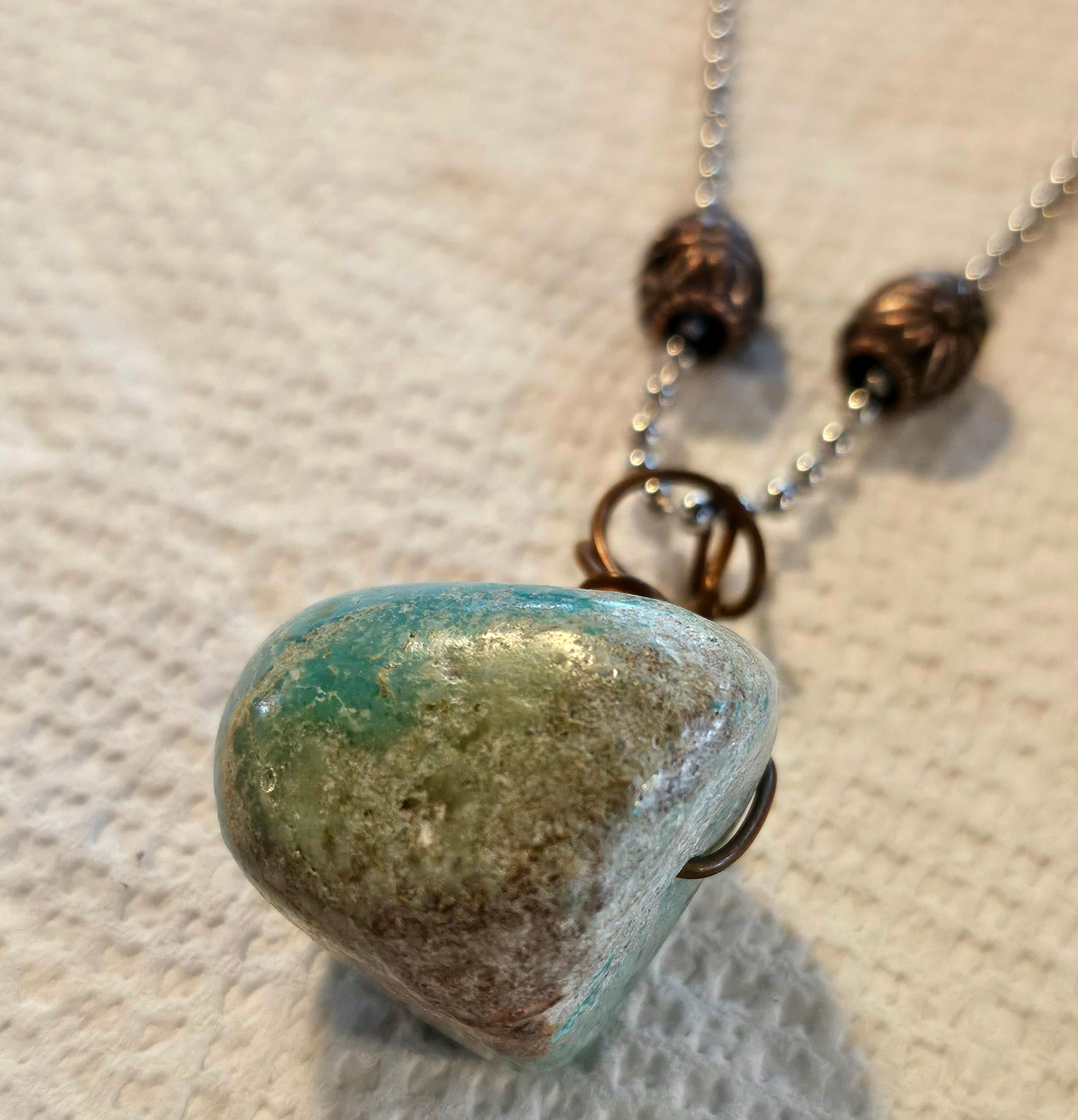 Turquoise Heart Pendant: Stainless Steel Chain Necklace