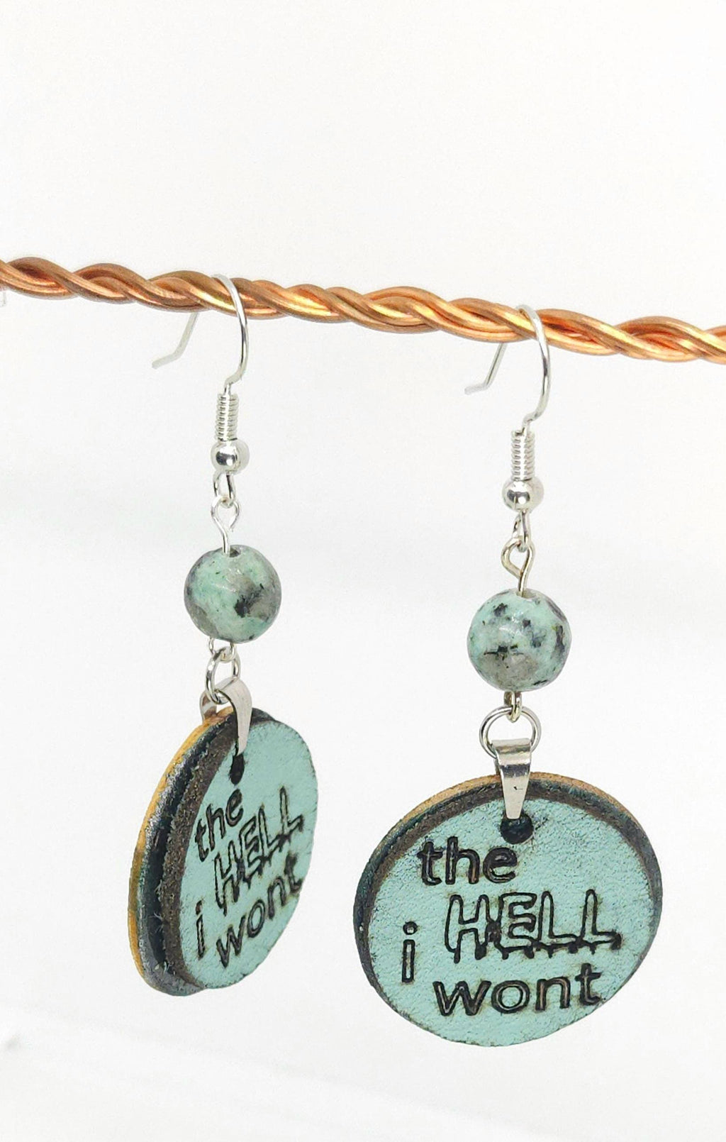 Laser Engraved Leather & Bass Wood Earrings - Stainless Steel Hooks