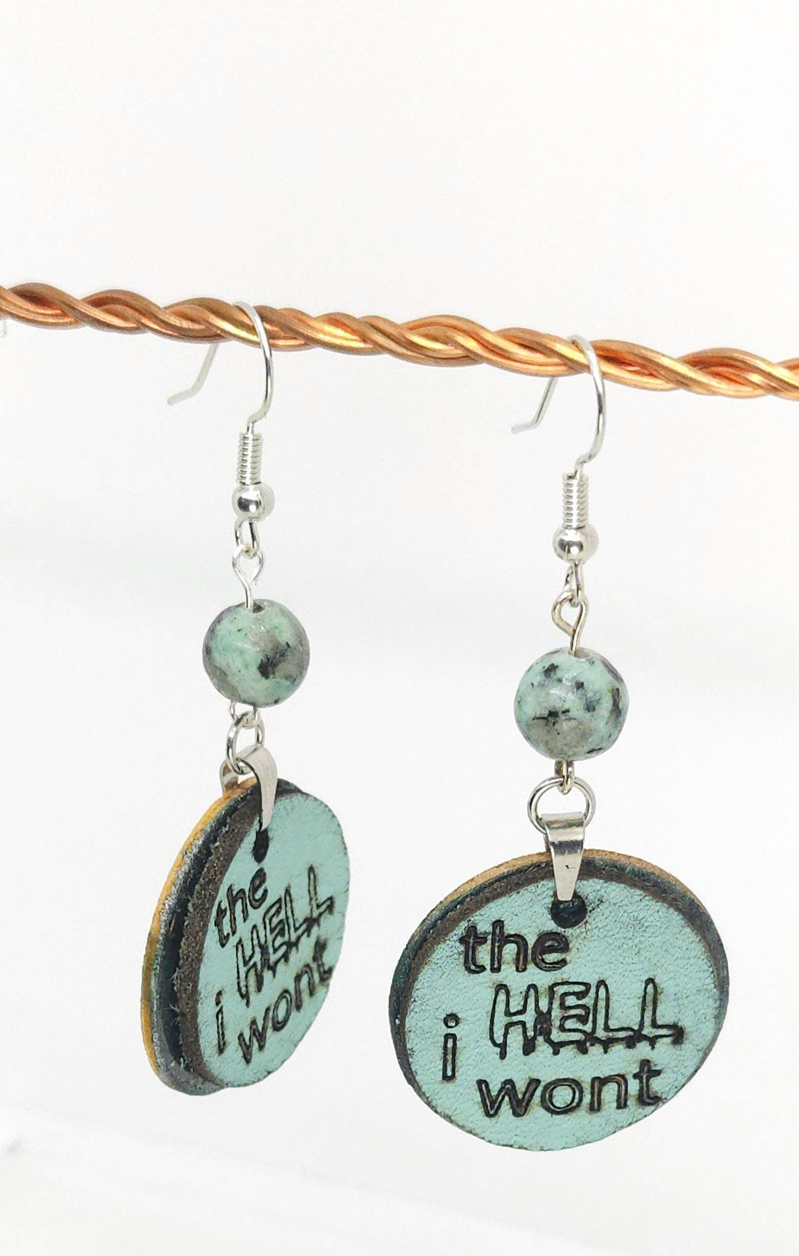 Laser Engraved Leather & Bass Wood Earrings - Stainless Steel Hooks