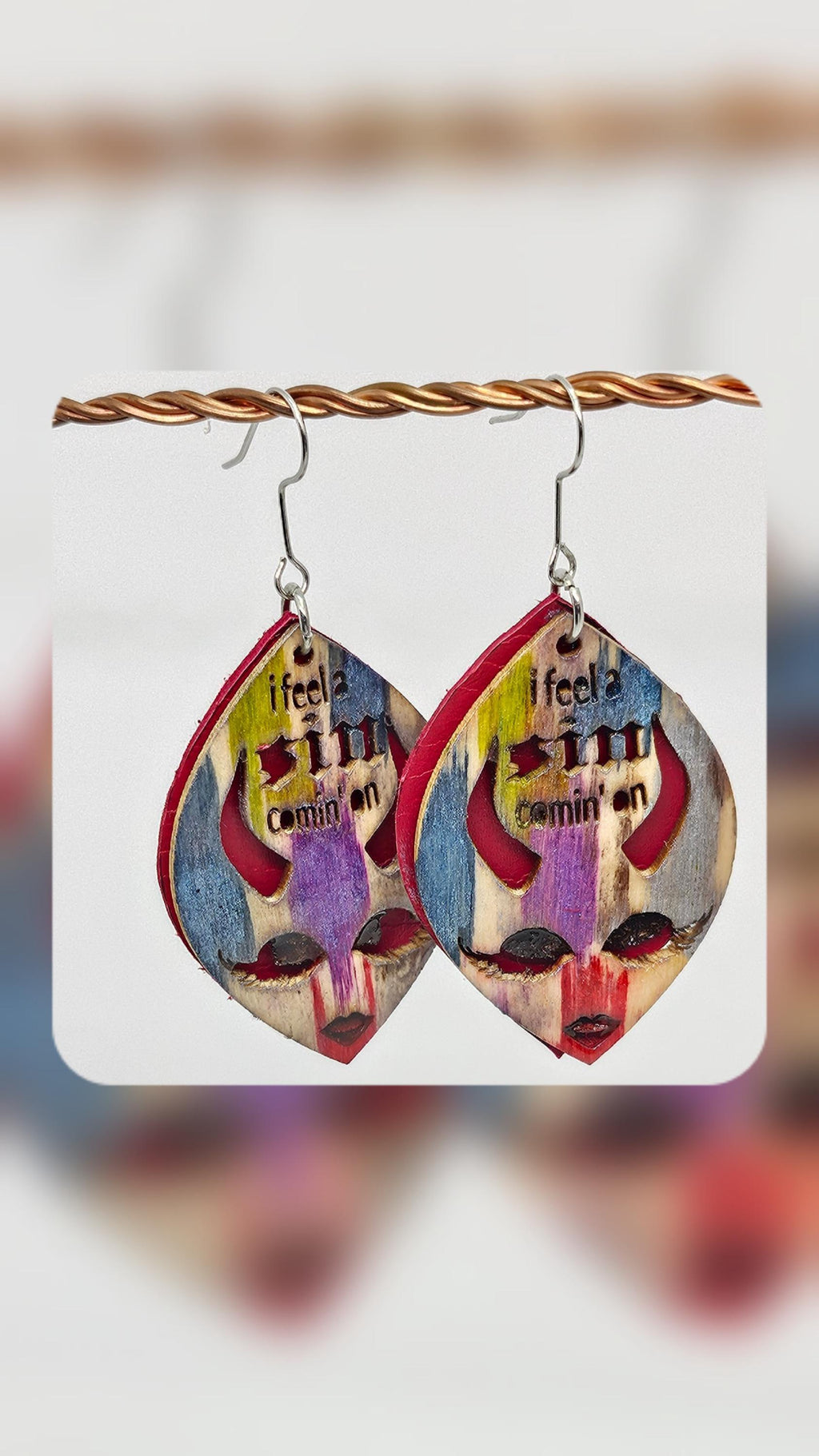 Laser Engraved Leather Basswood Dangle Earrings with Stainless Steel Hooks for Unique Boho Style