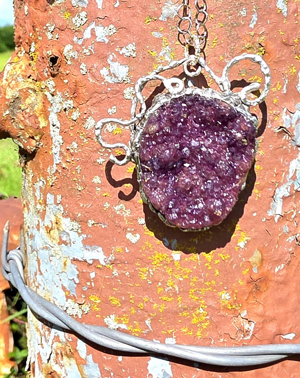 Raw Amethyst Silver Soldered Pendant - Stainless Steel Chain
