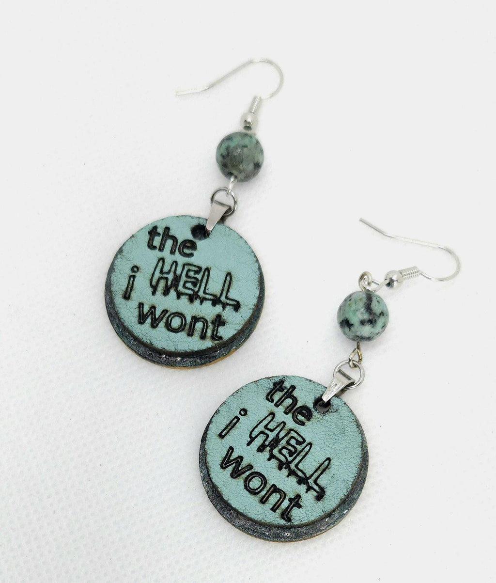 Laser Engraved Leather & Bass Wood Earrings - Stainless Steel Hooks