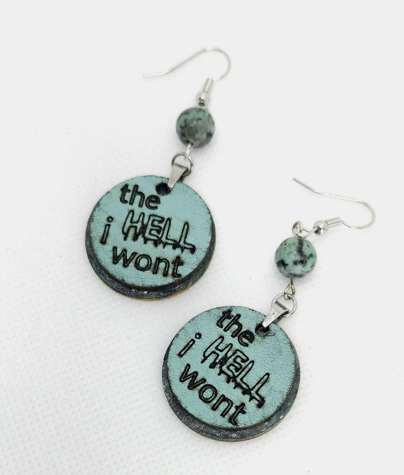 Laser Engraved Leather & Bass Wood Earrings - Stainless Steel Hooks