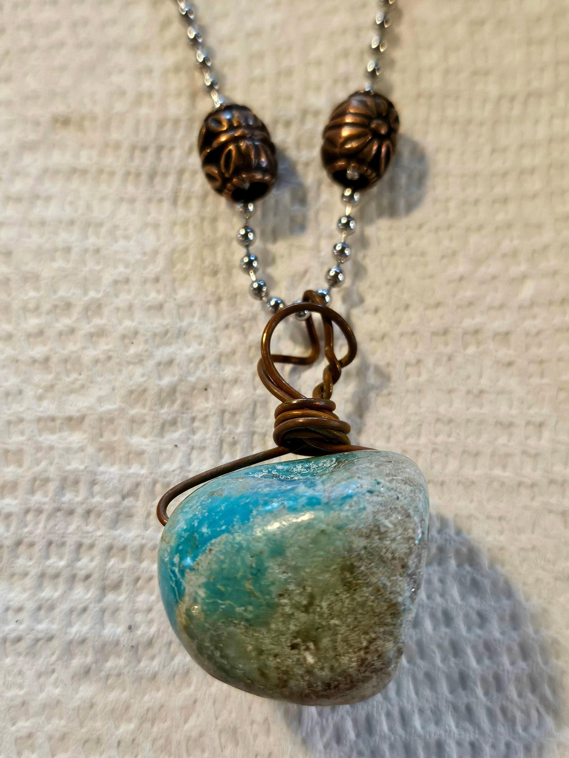 Turquoise Heart Pendant: Stainless Steel Chain Necklace