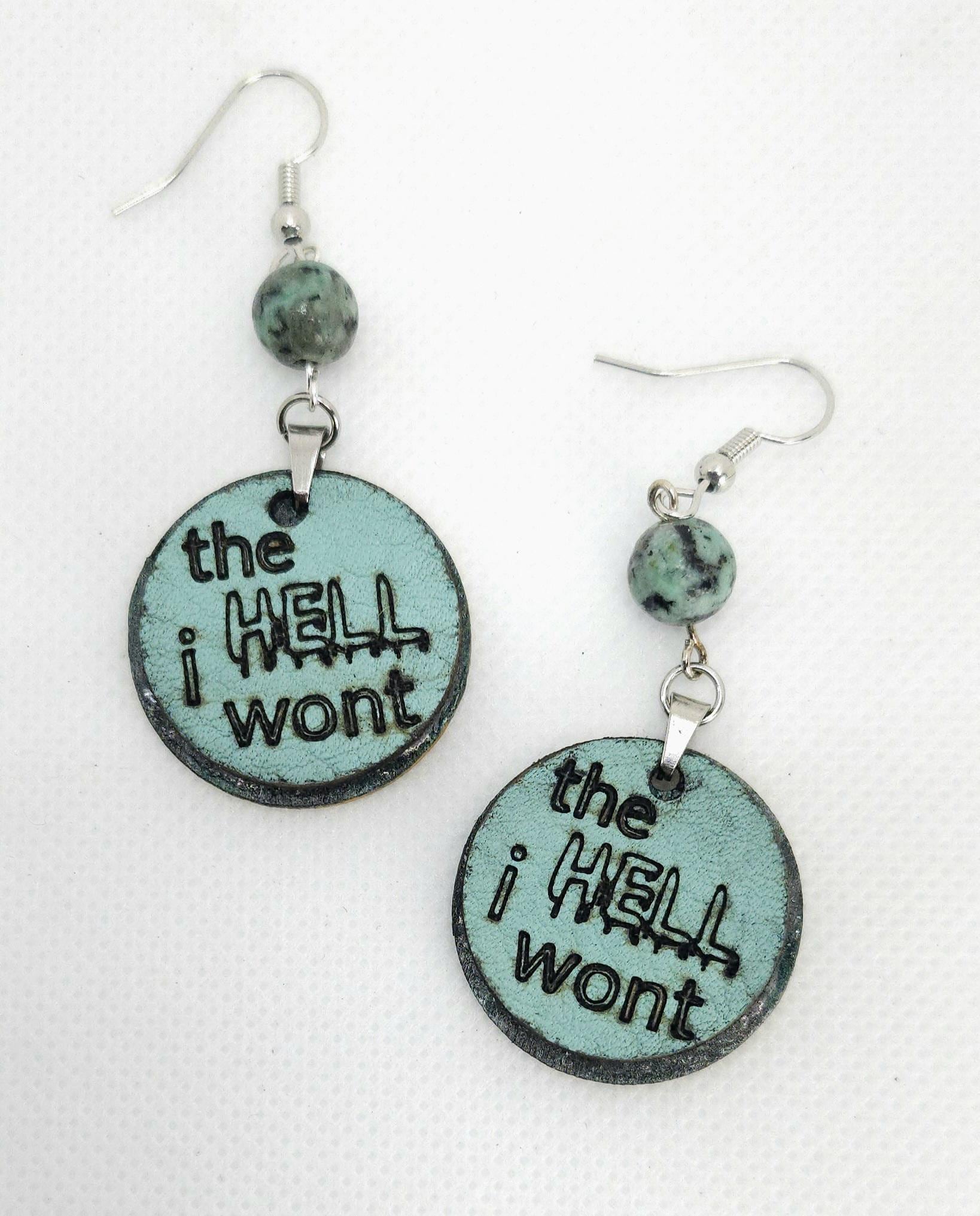 Laser Engraved Leather & Bass Wood Earrings - Stainless Steel Hooks