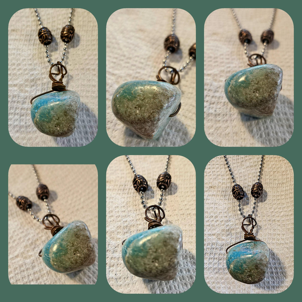 Turquoise Heart Pendant: Stainless Steel Chain Necklace