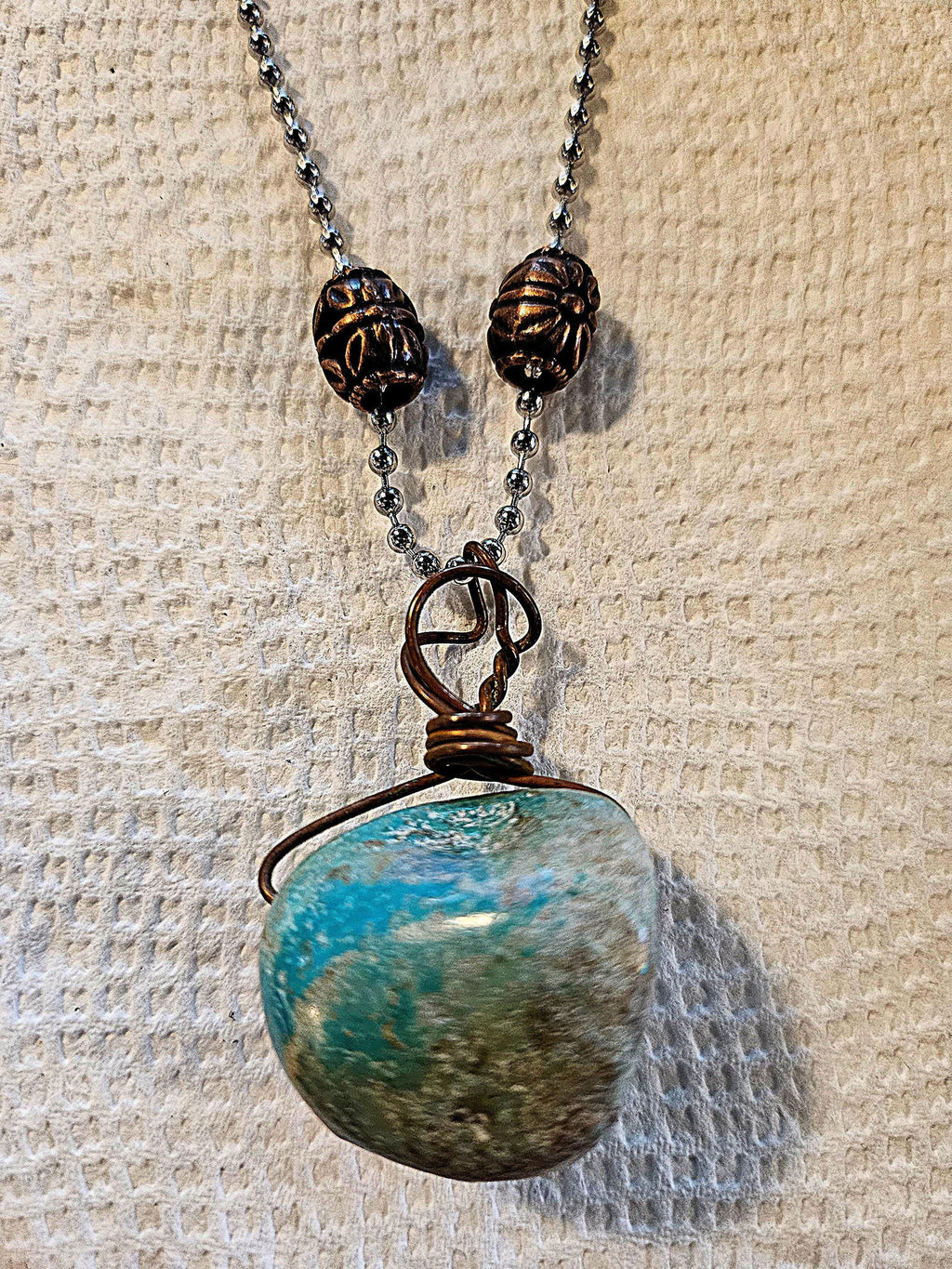 Turquoise Heart Pendant: Stainless Steel Chain Necklace