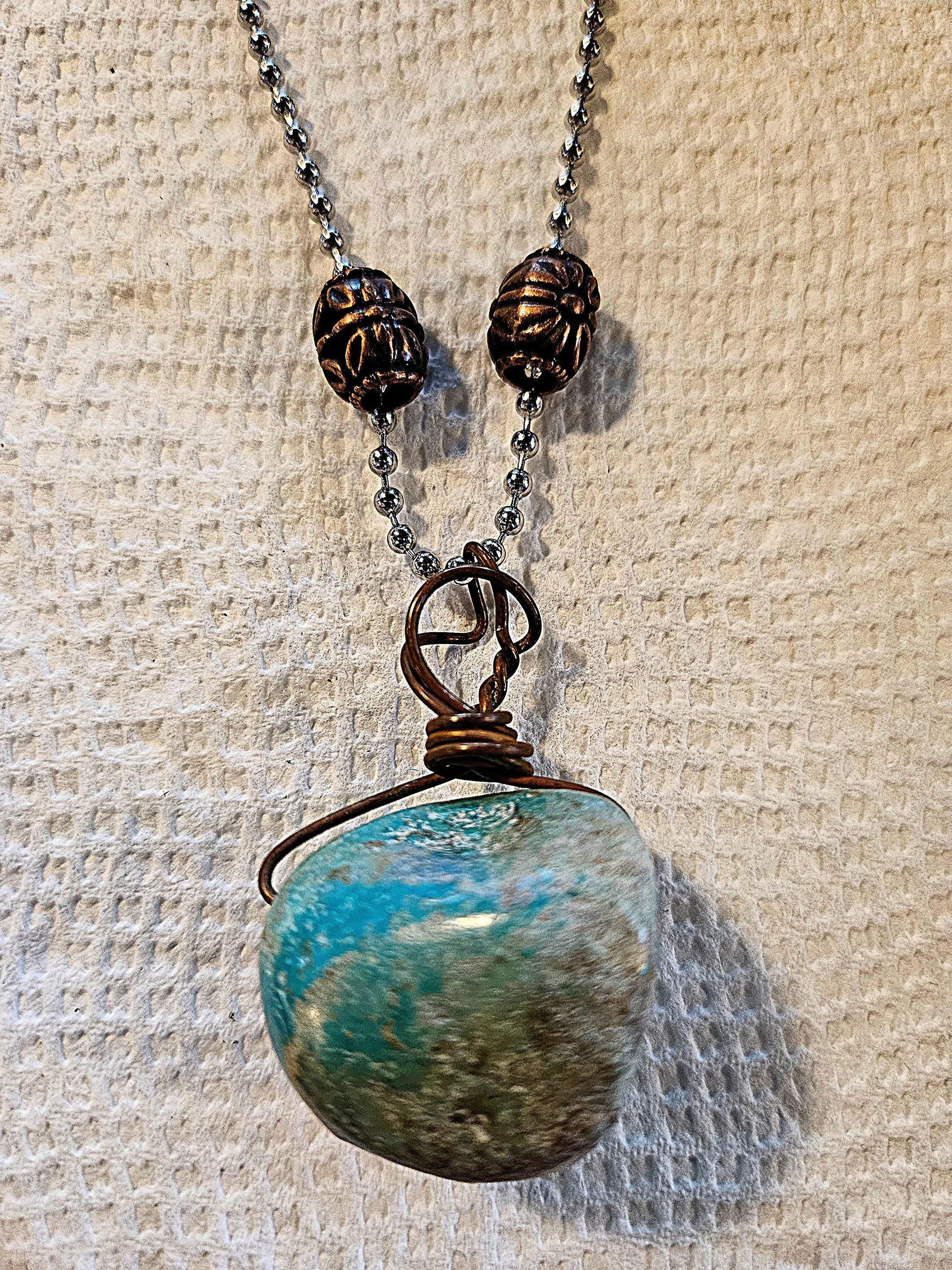 Turquoise Heart Pendant: Stainless Steel Chain Necklace