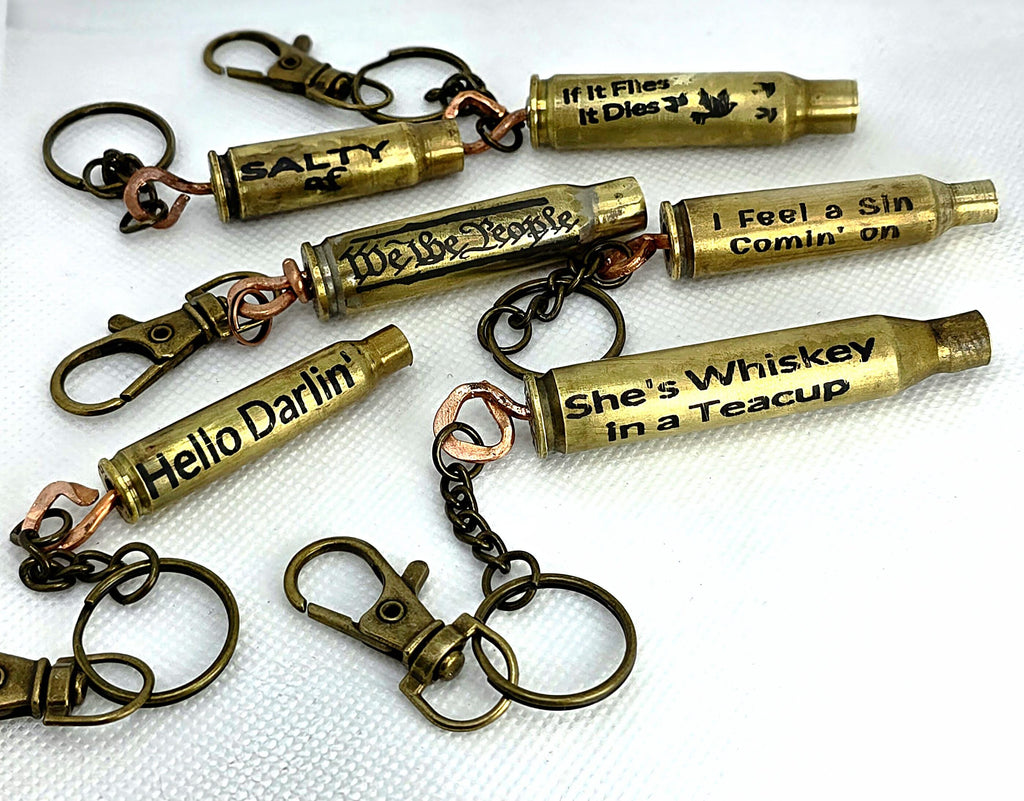 Handmade Bullet Casing Keychain – Engraved Brass Ammo Key Ring with Funny, Patriotic & Country Sayings – Rustic Gift for Him or Her