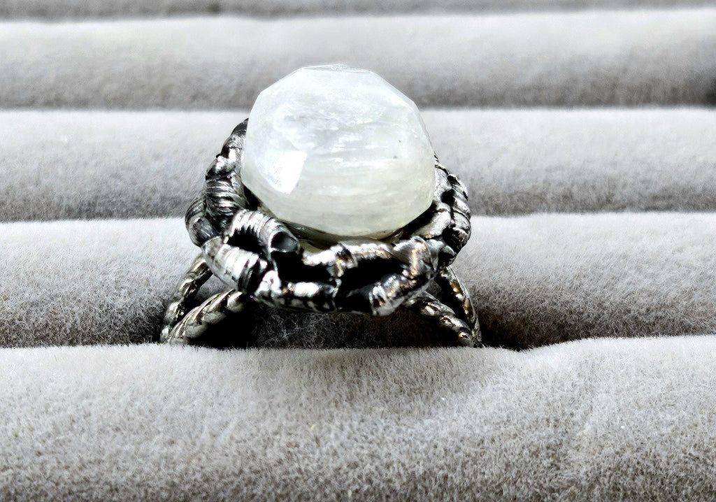 Moonstone Silver Soldered Ring Rustic Boho Handmade Jewelry Gift for Her FREE Shipping Unique Statement Piece