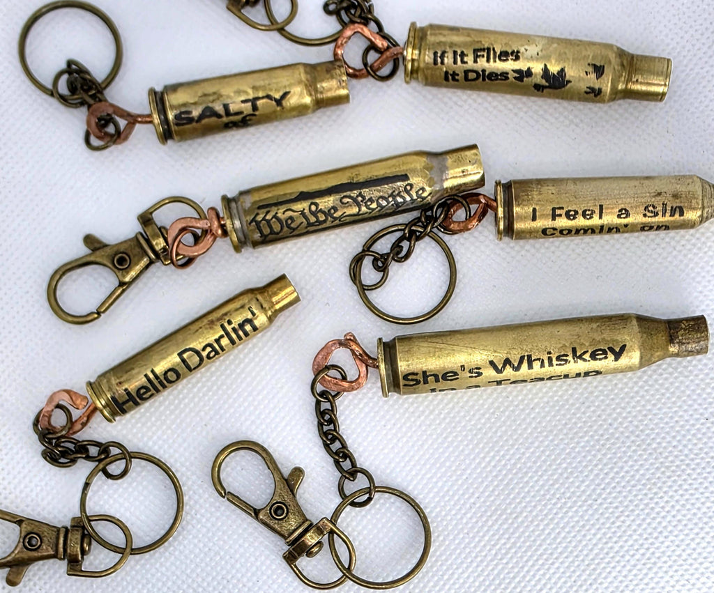 Handmade Bullet Casing Keychain – Engraved Brass Ammo Key Ring with Funny, Patriotic & Country Sayings – Rustic Gift for Him or Her