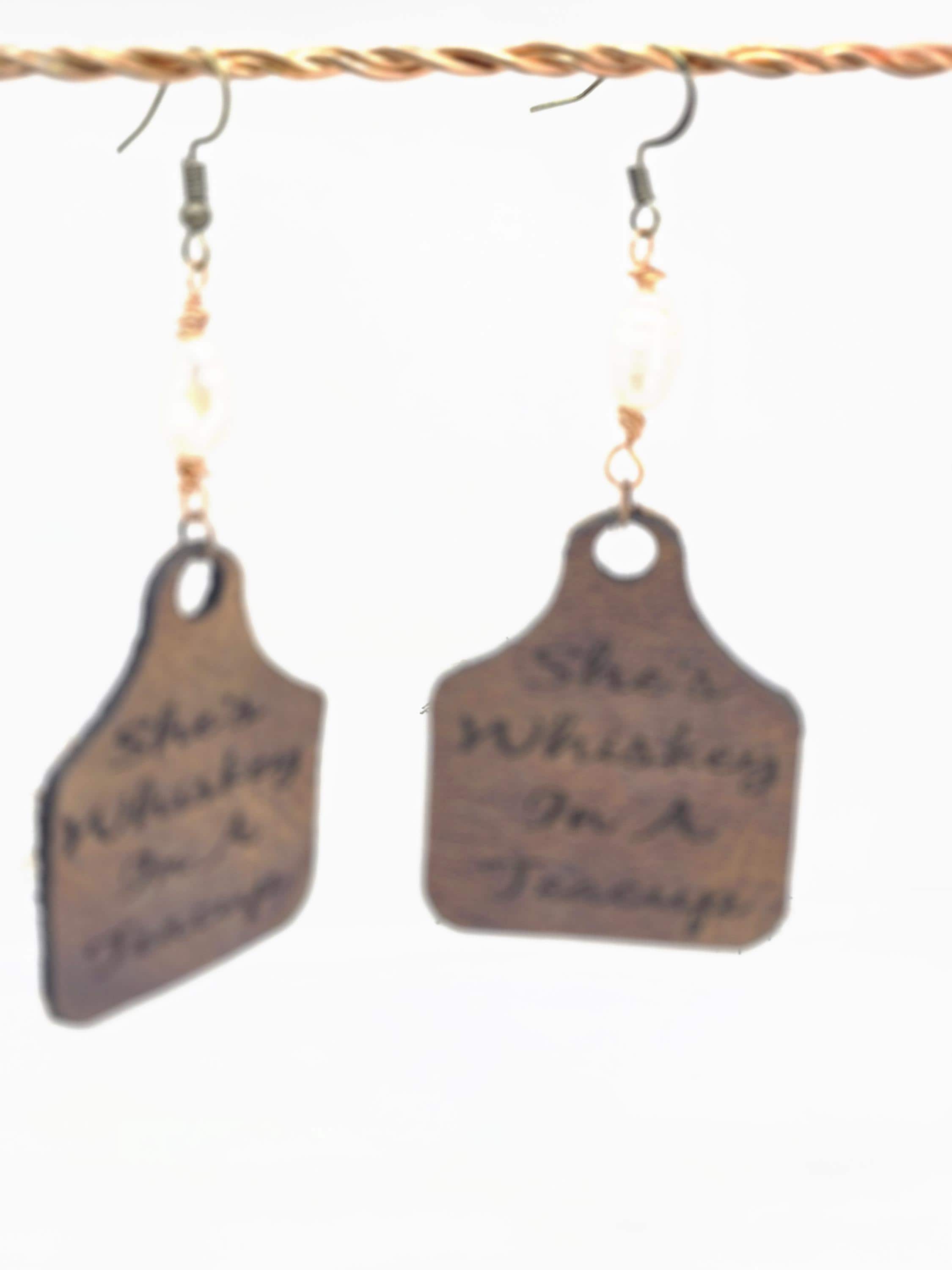 Handmade Leather Earrings: Copper Wire Wrapped Pearl, Western Boho