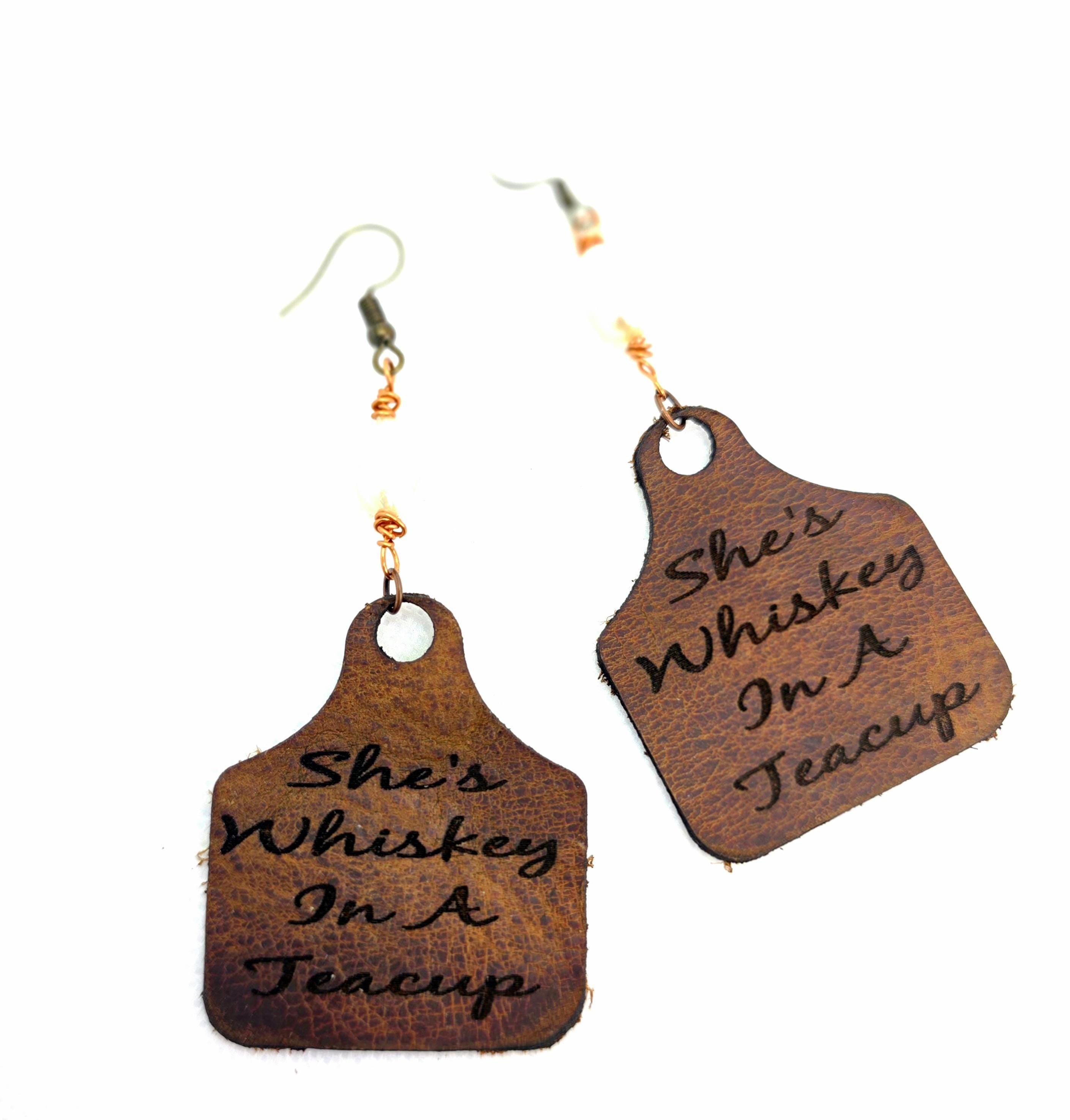 Handmade Leather Earrings: Copper Wire Wrapped Pearl, Western Boho