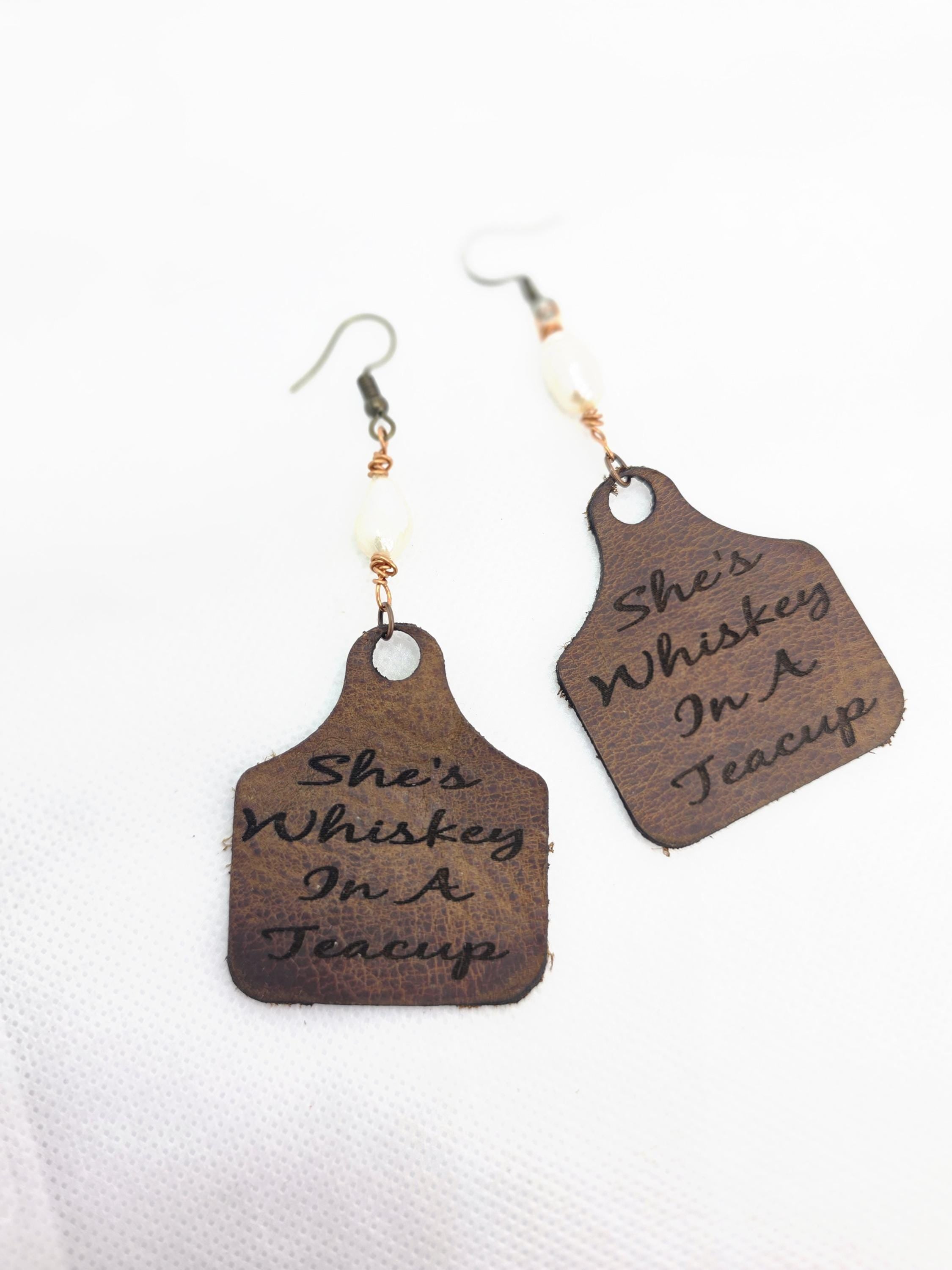 Handmade Leather Earrings: Copper Wire Wrapped Pearl, Western Boho