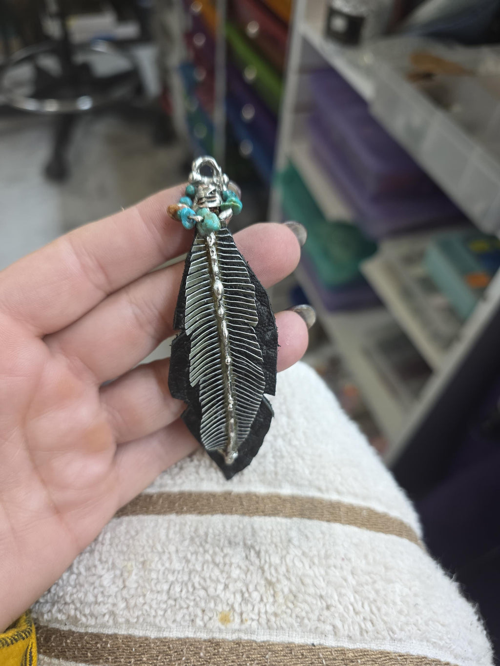 Handcut Textured Leather Feather |Charm Earrings with Historical Window Screen, Pendant for Unique Style