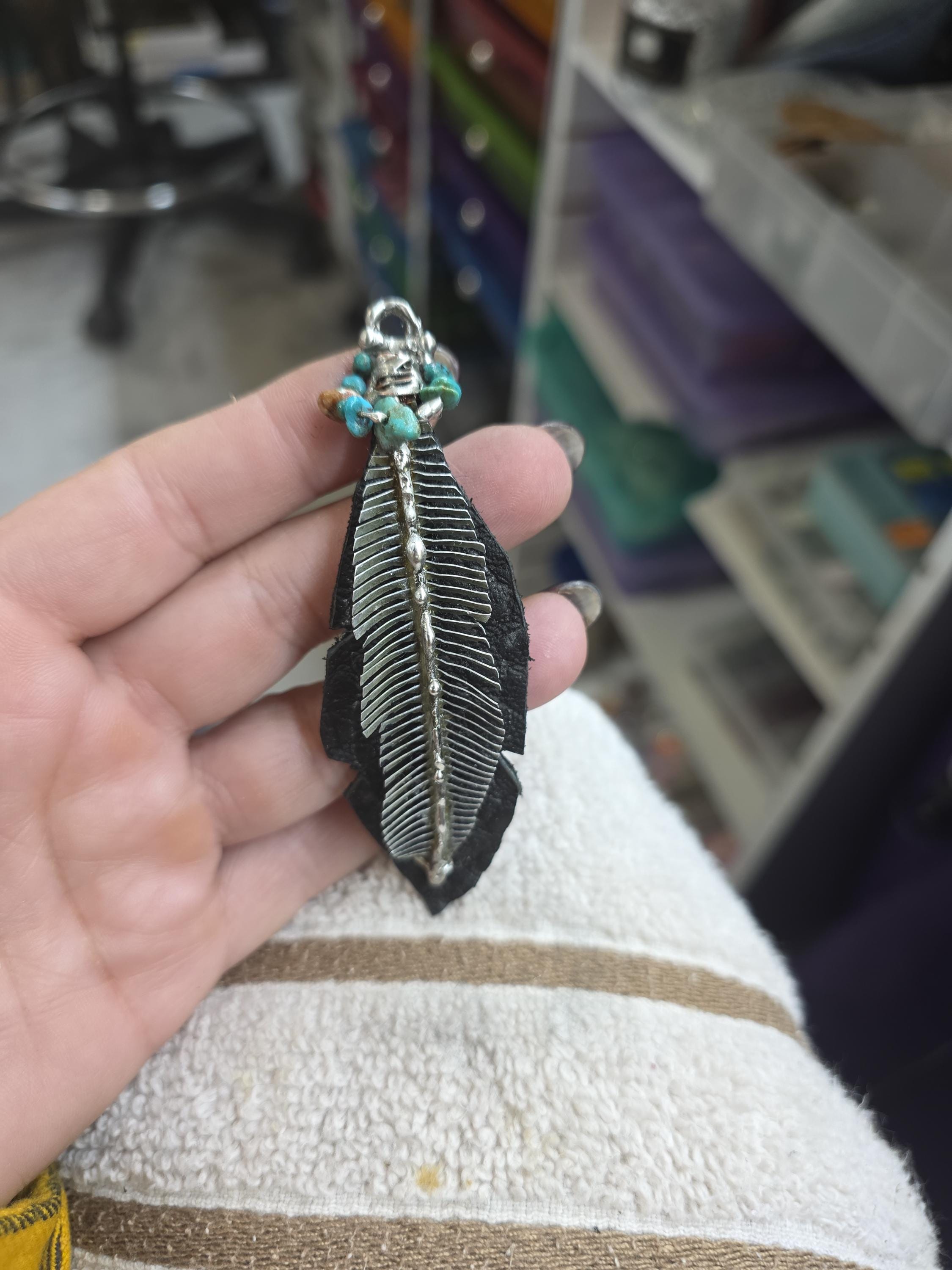 Handcut Textured Leather Feather |Charm Earrings with Historical Window Screen, Pendant for Unique Style