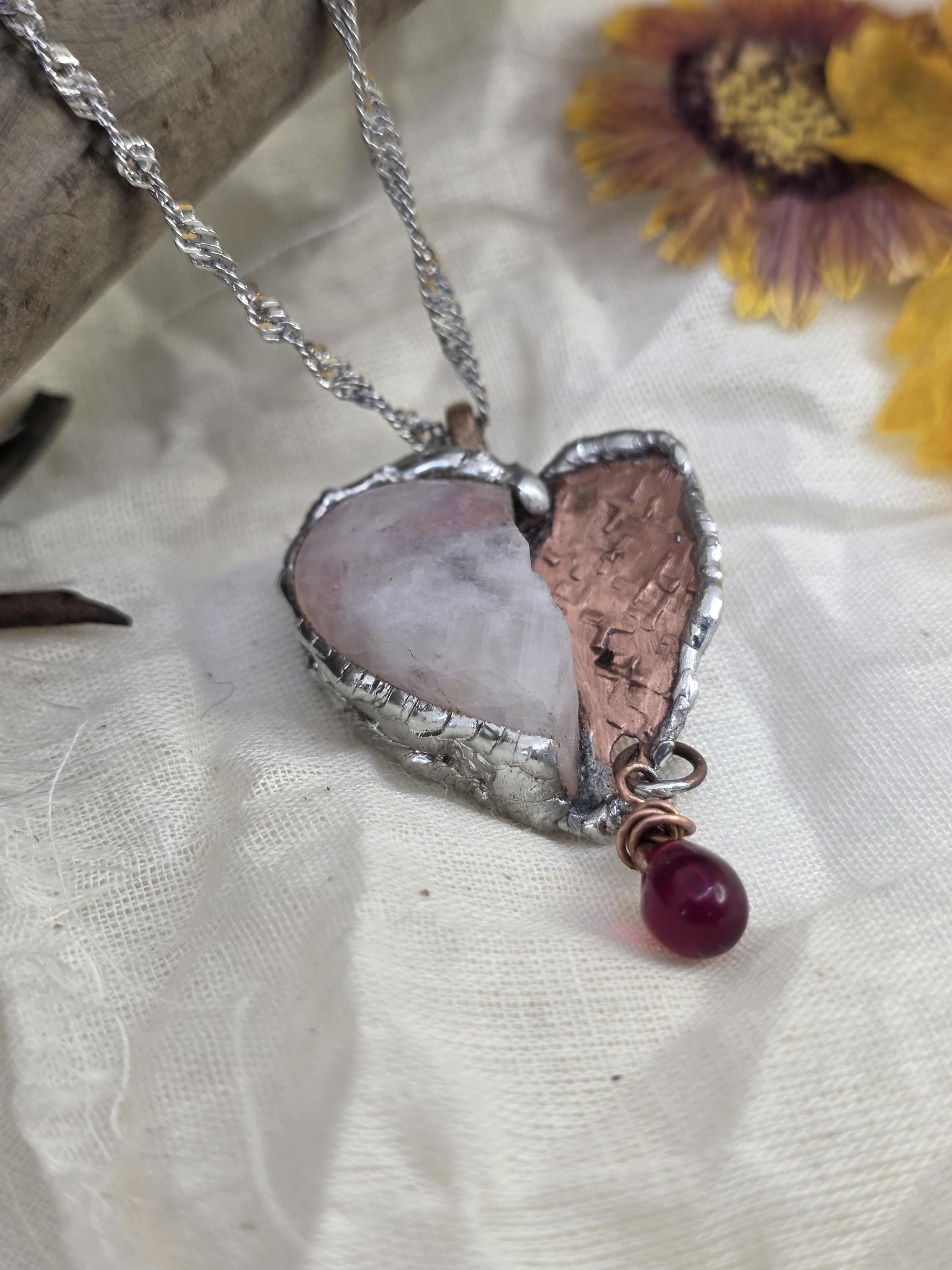 The Fractured Light Heart – Moonstone and Copper Pendant Necklace – Unbroken