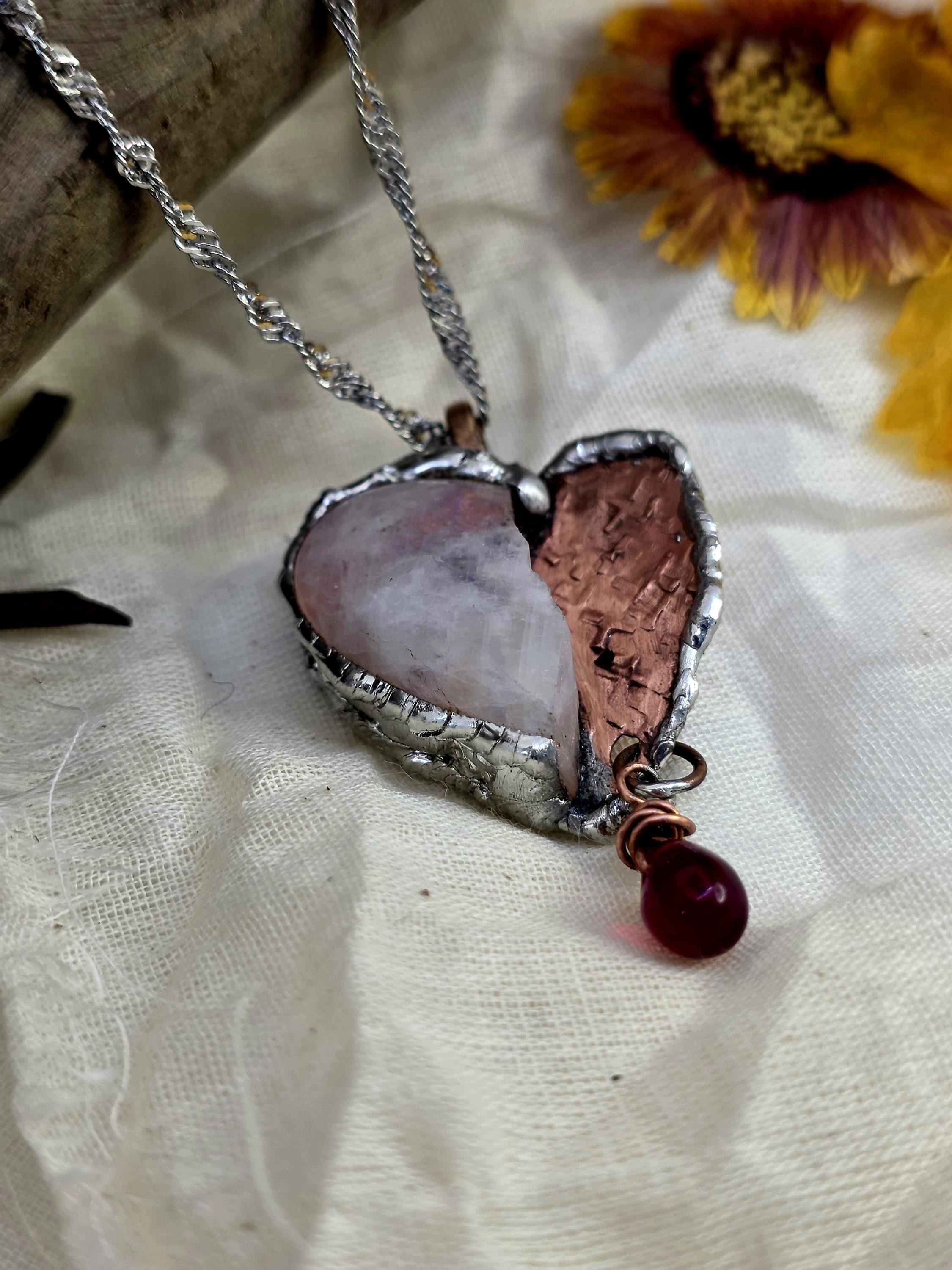 The Fractured Light Heart – Moonstone and Copper Pendant Necklace – Unbroken