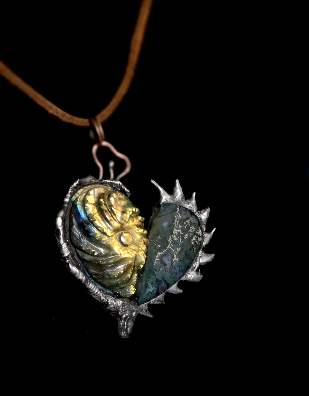 Once Broken, Now Unbreakable – Hand-Forged Heart Pendant, Mixed Stone Survivor Necklace, Rustic Copper & Silver Solder Jewelry, UNBROKEN Col