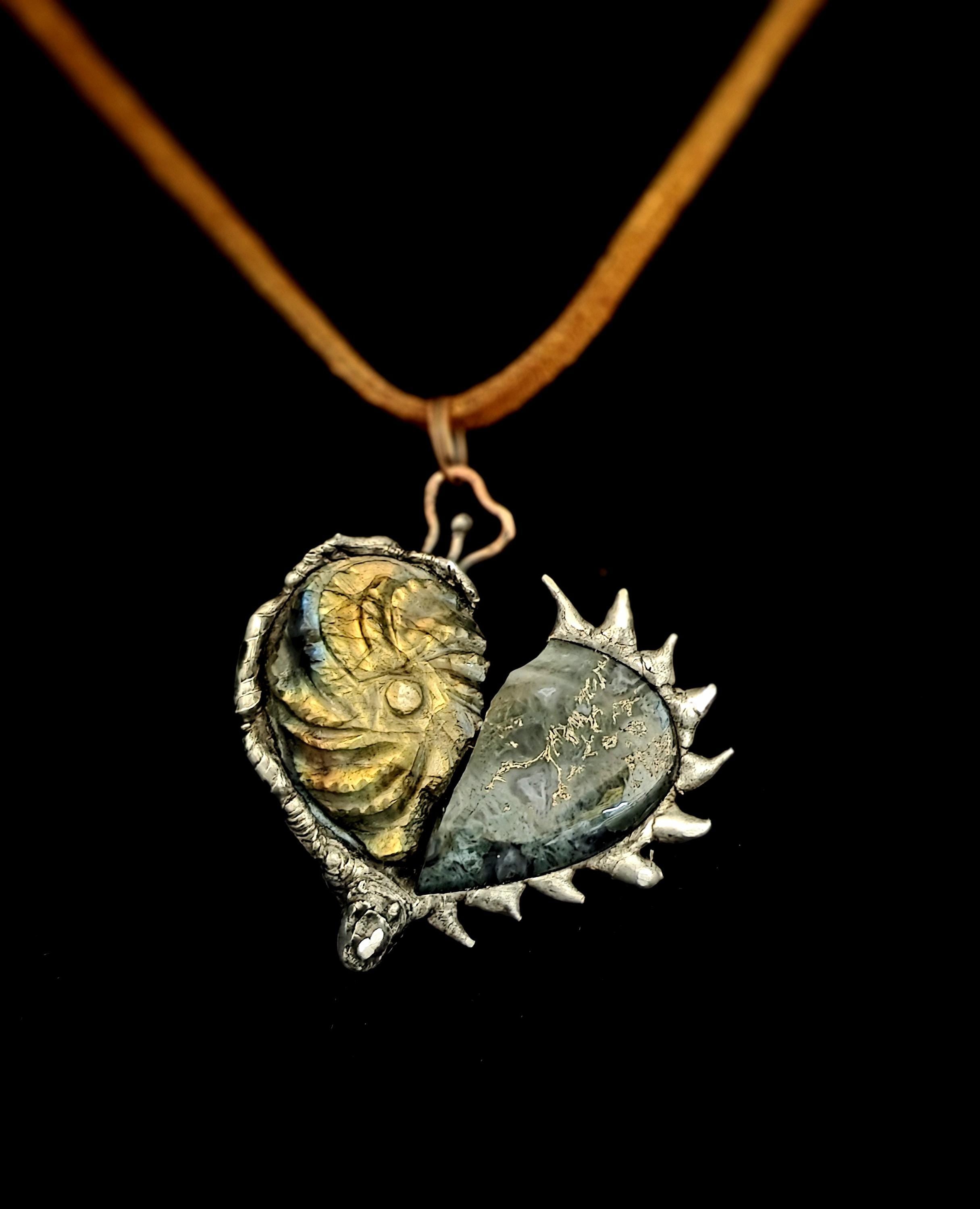 Once Broken, Now Unbreakable – Hand-Forged Heart Pendant, Mixed Stone Survivor Necklace, Rustic Copper & Silver Solder Jewelry, UNBROKEN Col