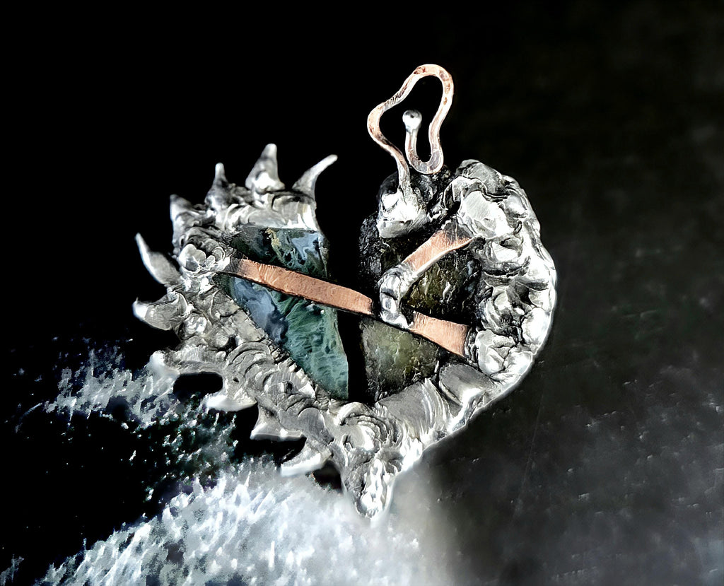 Once Broken, Now Unbreakable – Hand-Forged Heart Pendant, Mixed Stone Survivor Necklace, Rustic Copper & Silver Solder Jewelry, UNBROKEN Col