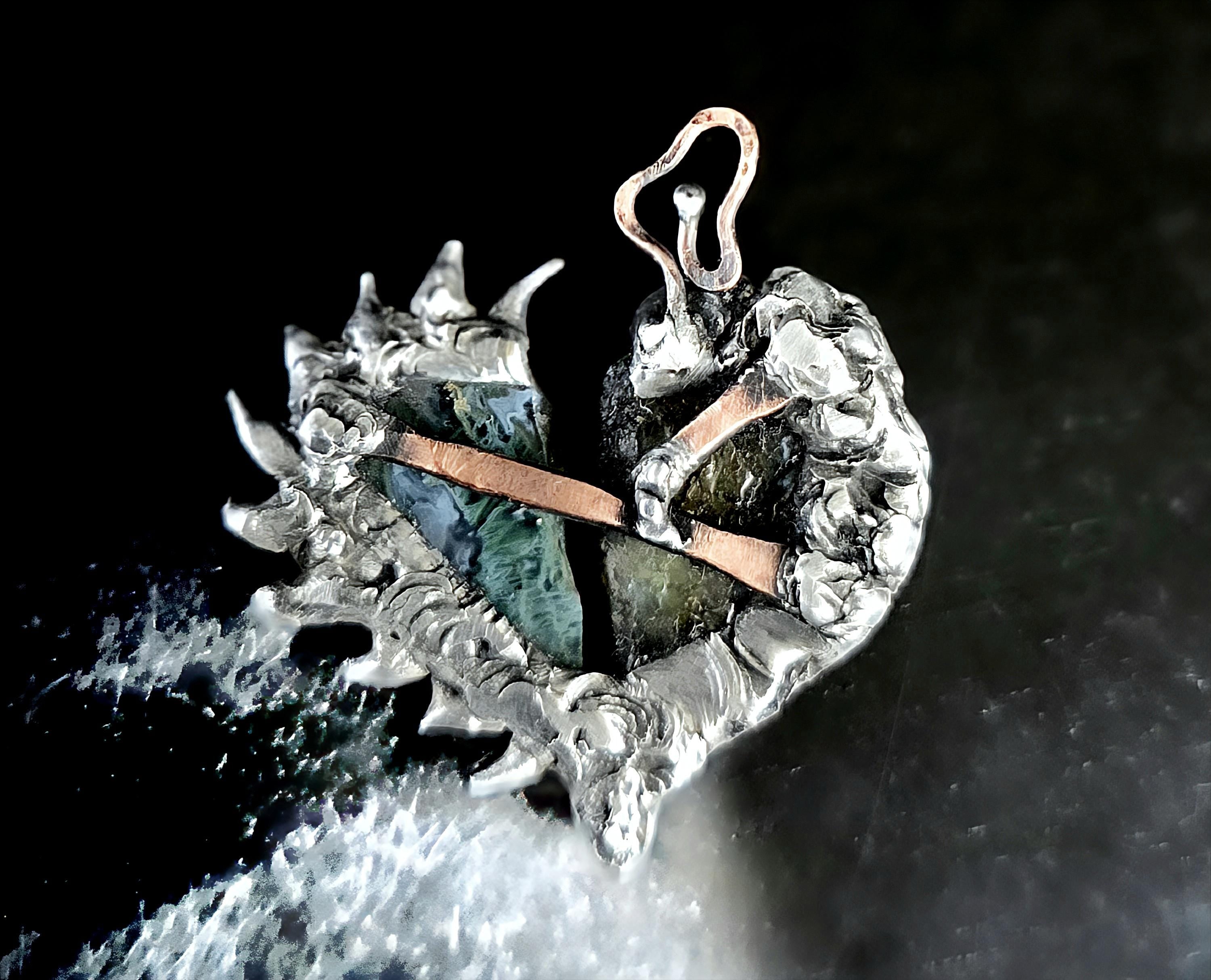 Once Broken, Now Unbreakable – Hand-Forged Heart Pendant, Mixed Stone Survivor Necklace, Rustic Copper & Silver Solder Jewelry, UNBROKEN Col