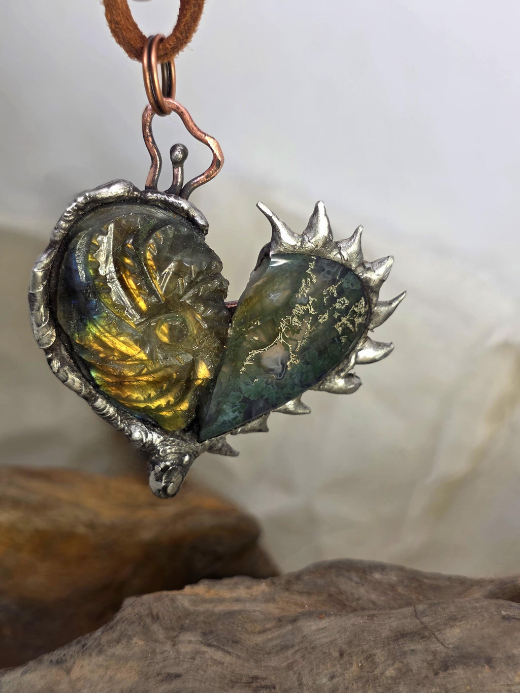 Once Broken, Now Unbreakable – Hand-Forged Heart Pendant, Mixed Stone Survivor Necklace, Rustic Copper & Silver Solder Jewelry, UNBROKEN Col