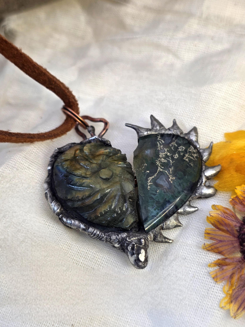 Once Broken, Now Unbreakable – Hand-Forged Heart Pendant, Mixed Stone Survivor Necklace, Rustic Copper & Silver Solder Jewelry, UNBROKEN Col