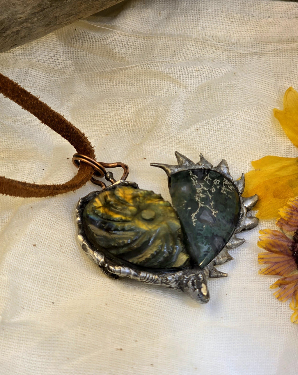 Once Broken, Now Unbreakable – Hand-Forged Heart Pendant, Mixed Stone Survivor Necklace, Rustic Copper & Silver Solder Jewelry, UNBROKEN Col