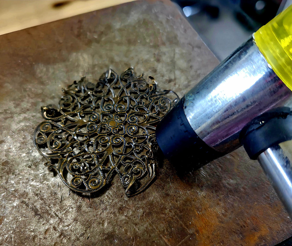 Wing of War – Copper Resin Pendant Necklace, UNBROKEN Trophy Shield, Raw Butterfly Wing Necklace, Handcrafted Rustic Jewelry, handmade