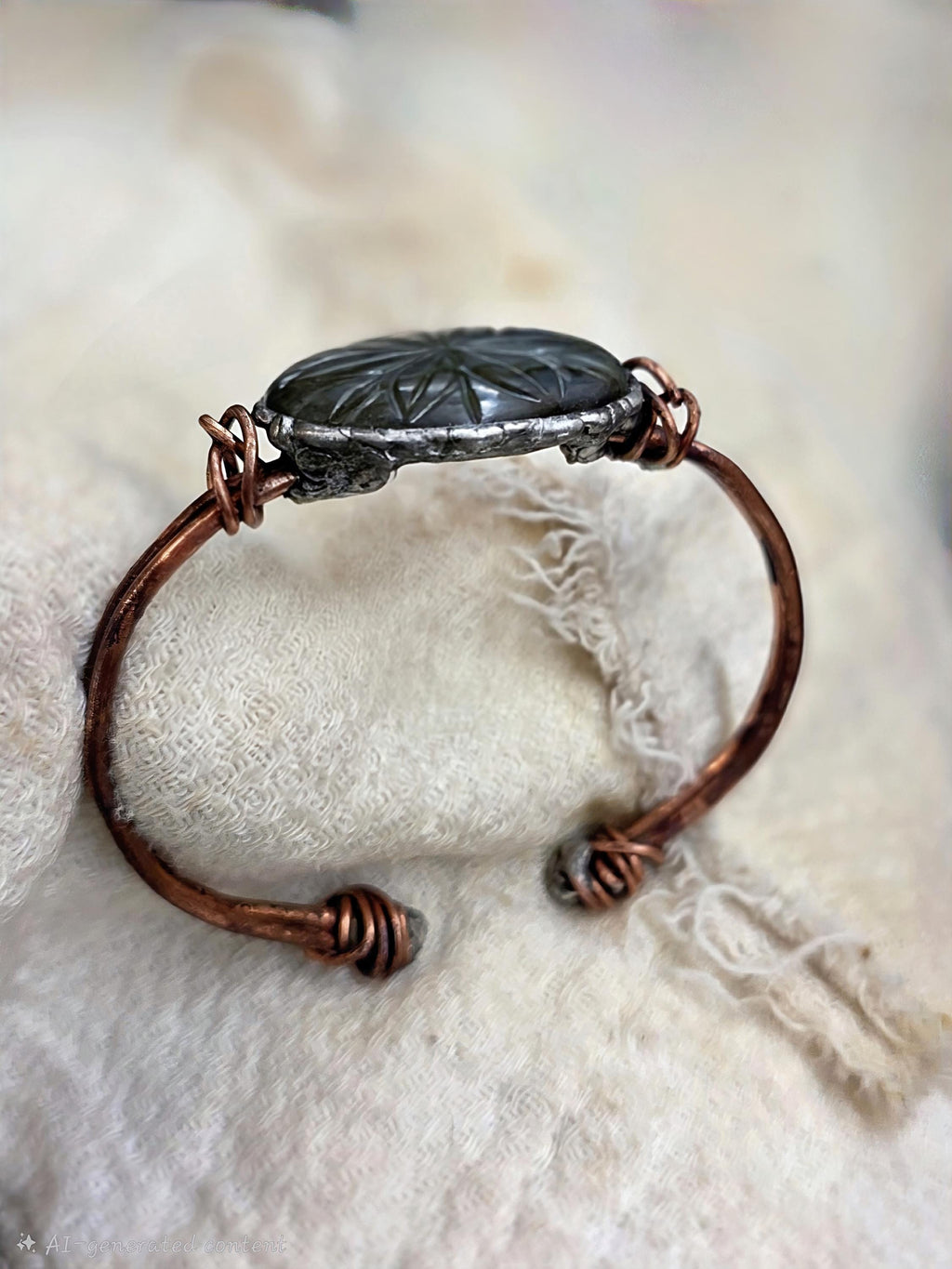Carved Courage Cuff – Handcrafted Copper Bracelet with Carved Stone Centerpiece, Rustic Boho Cuff, Metalwork Jewelry-Unbroken Collection