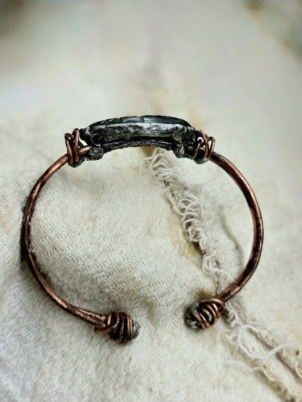 Carved Courage Cuff – Handcrafted Copper Bracelet with Carved Stone Centerpiece, Rustic Boho Cuff, Metalwork Jewelry-Unbroken Collection