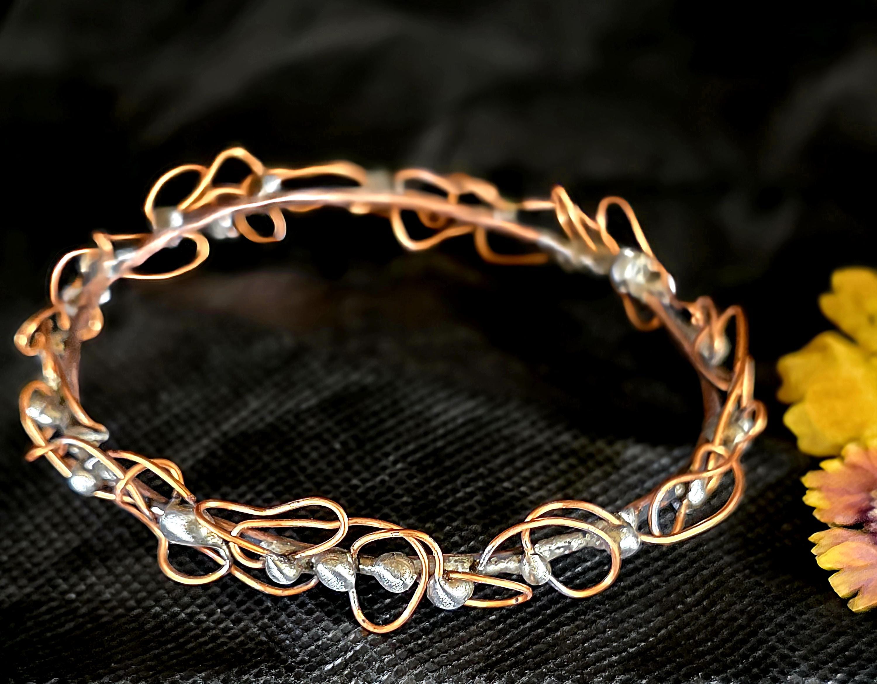 UNBROKEN Armor Bangle Bracelet – Handcrafted Copper Wire & Stone Bracelet, Rustic Warrior Jewelry, Forged Strength,Survivor JewelryUnbroken