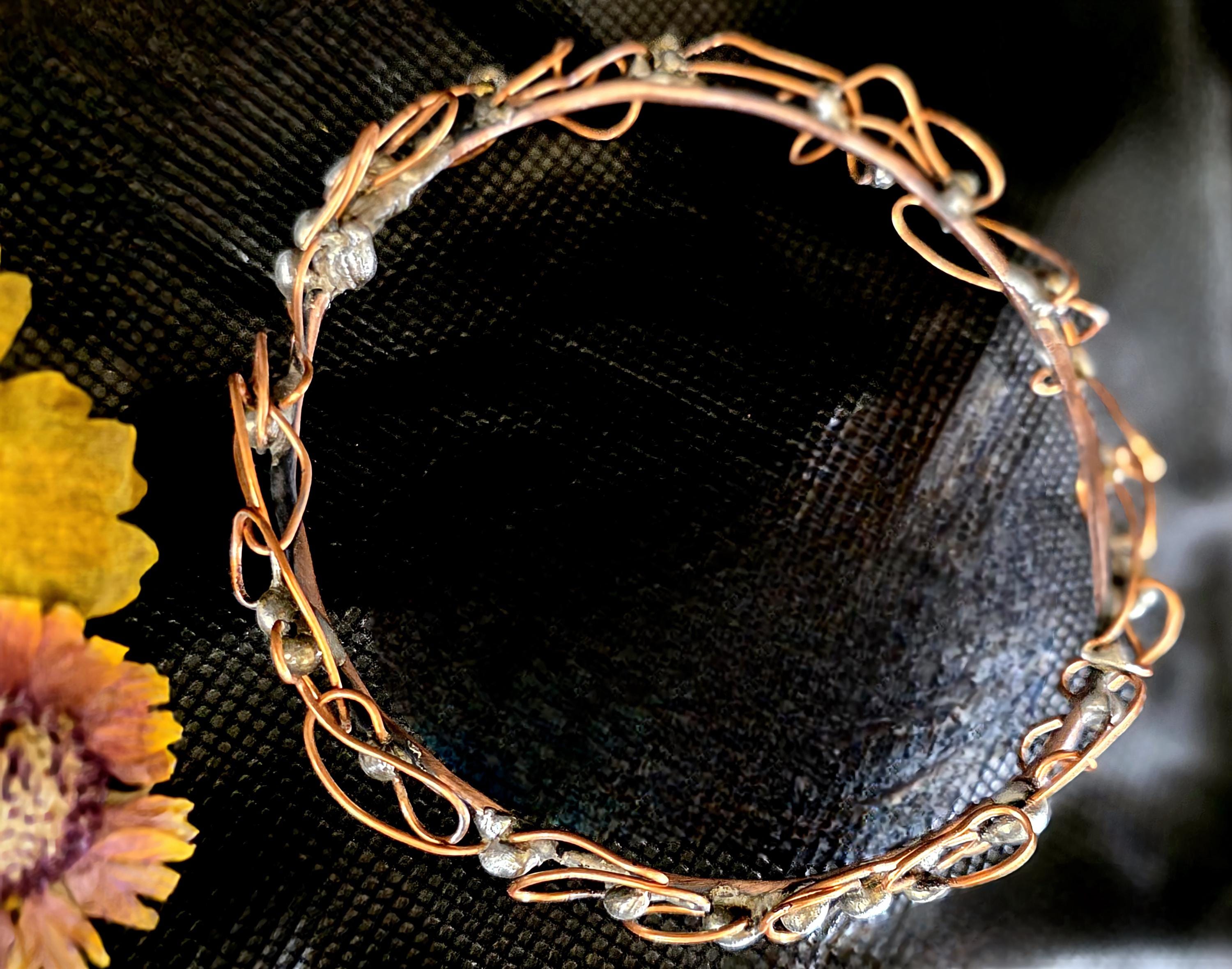 UNBROKEN Armor Bangle Bracelet – Handcrafted Copper Wire & Stone Bracelet, Rustic Warrior Jewelry, Forged Strength,Survivor JewelryUnbroken