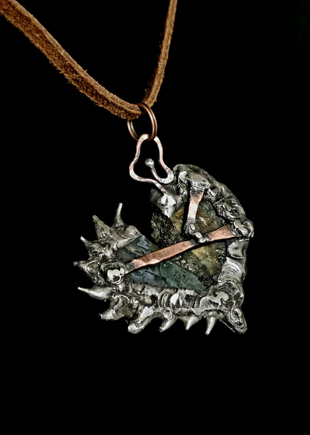 Once Broken, Now Unbreakable – Hand-Forged Heart Pendant, Mixed Stone Survivor Necklace, Rustic Copper & Silver Solder Jewelry, UNBROKEN Col