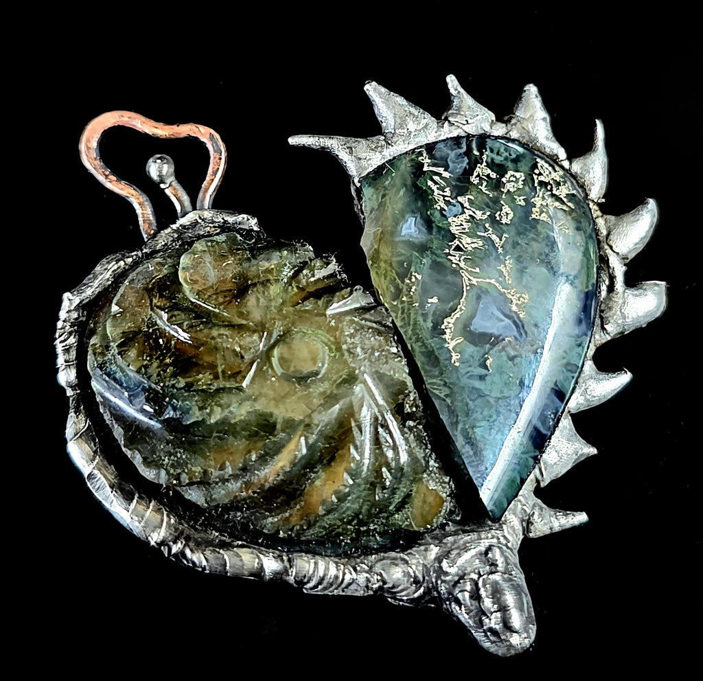 Once Broken, Now Unbreakable – Hand-Forged Heart Pendant, Mixed Stone Survivor Necklace, Rustic Copper & Silver Solder Jewelry, UNBROKEN Col