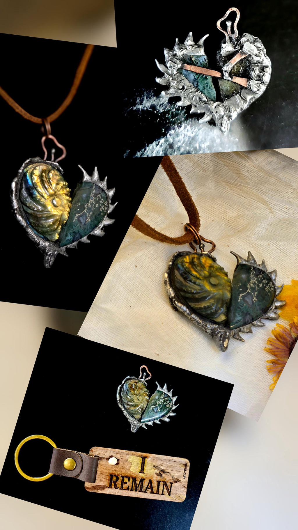 Once Broken, Now Unbreakable – Hand-Forged Heart Pendant, Mixed Stone Survivor Necklace, Rustic Copper & Silver Solder Jewelry, UNBROKEN Col