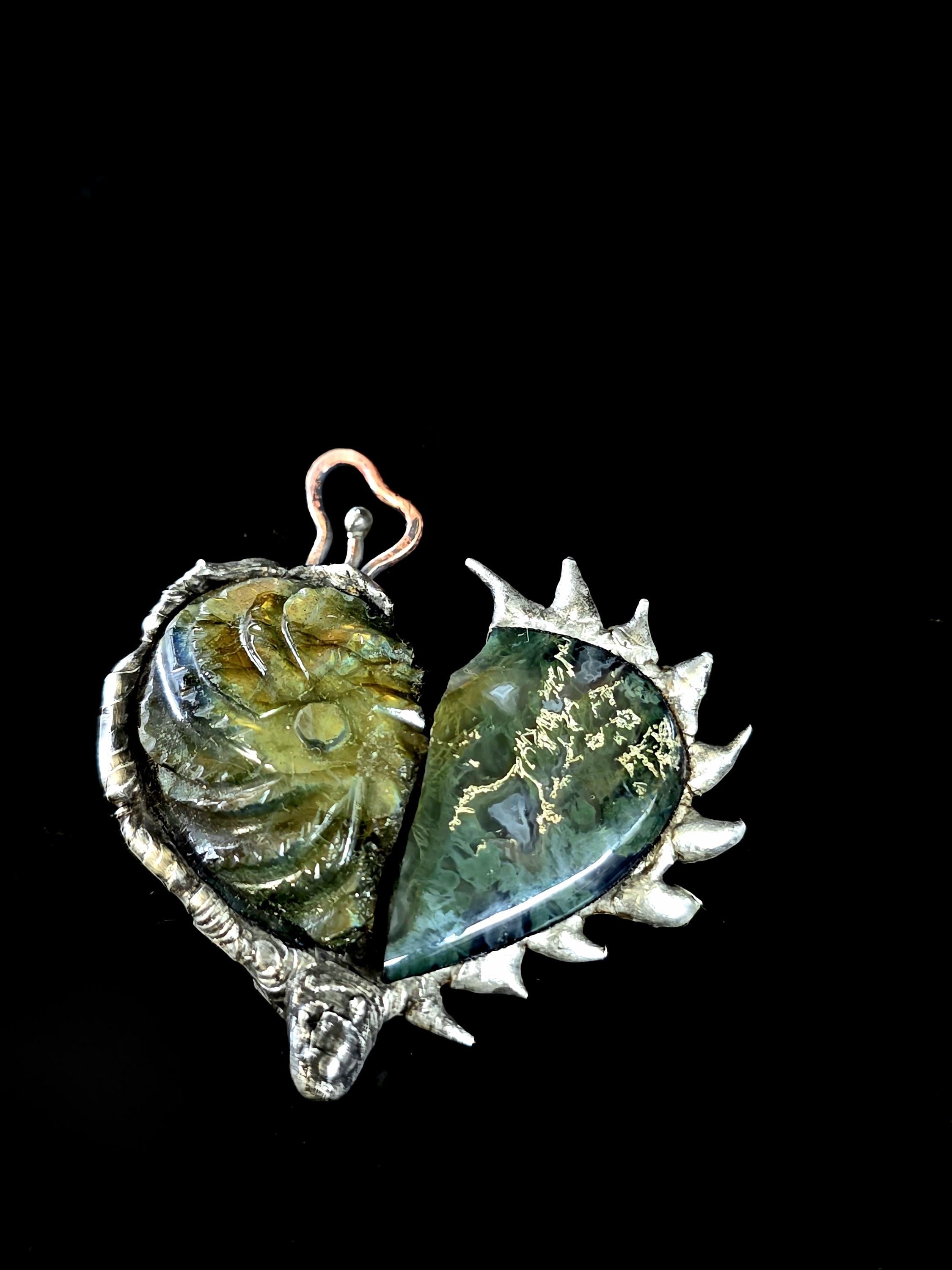 Once Broken, Now Unbreakable – Hand-Forged Heart Pendant, Mixed Stone Survivor Necklace, Rustic Copper & Silver Solder Jewelry, UNBROKEN Col