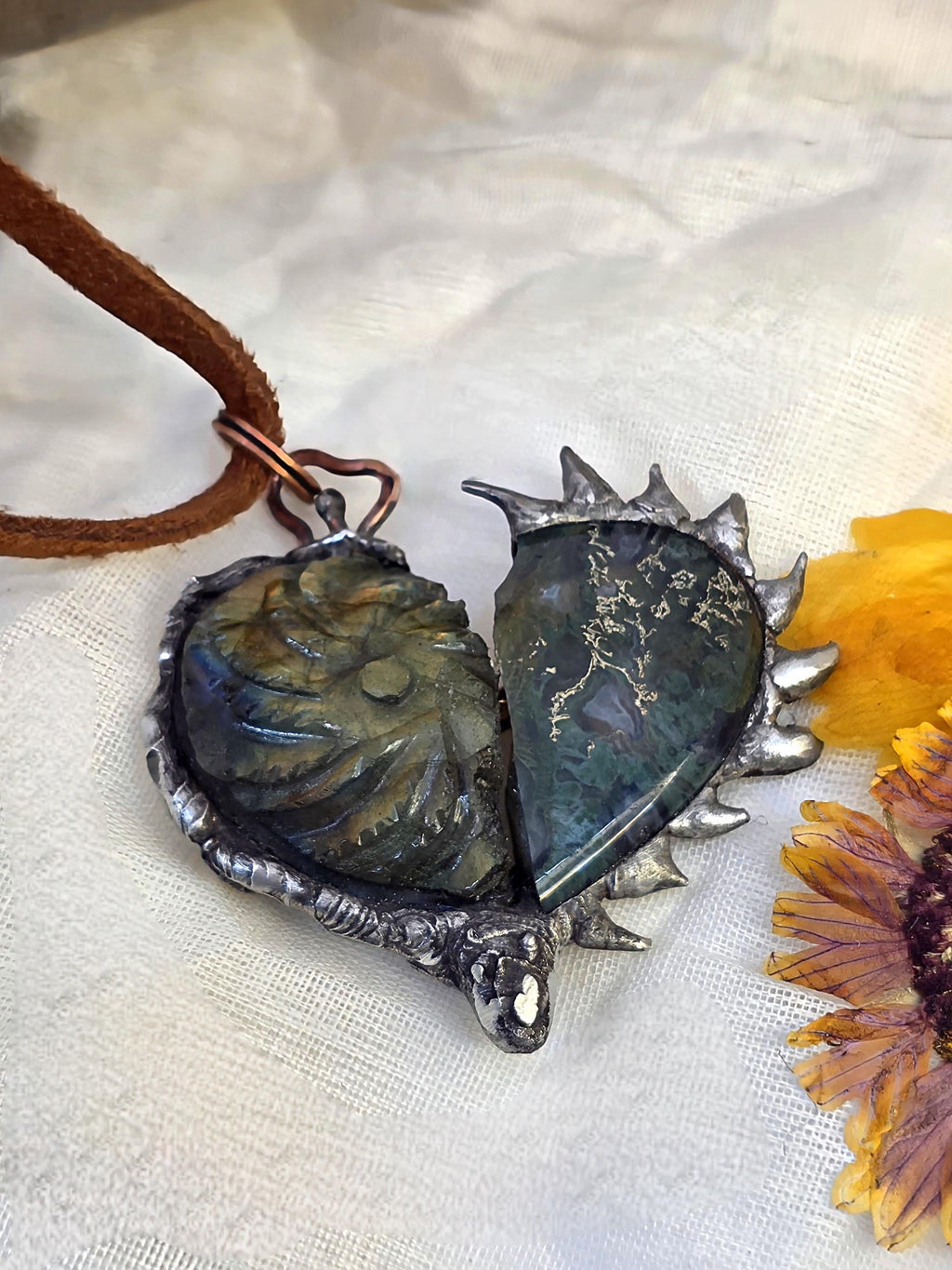 Once Broken, Now Unbreakable – Hand-Forged Heart Pendant, Mixed Stone Survivor Necklace, Rustic Copper & Silver Solder Jewelry, UNBROKEN Col