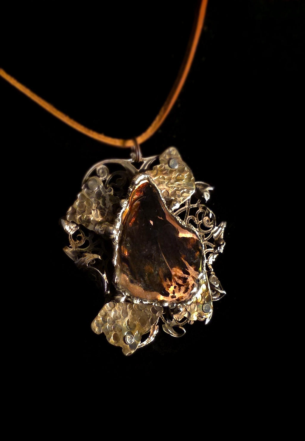 Wing of War – Copper Resin Pendant Necklace, UNBROKEN Trophy Shield, Raw Butterfly Wing Necklace, Handcrafted Rustic Jewelry, handmade