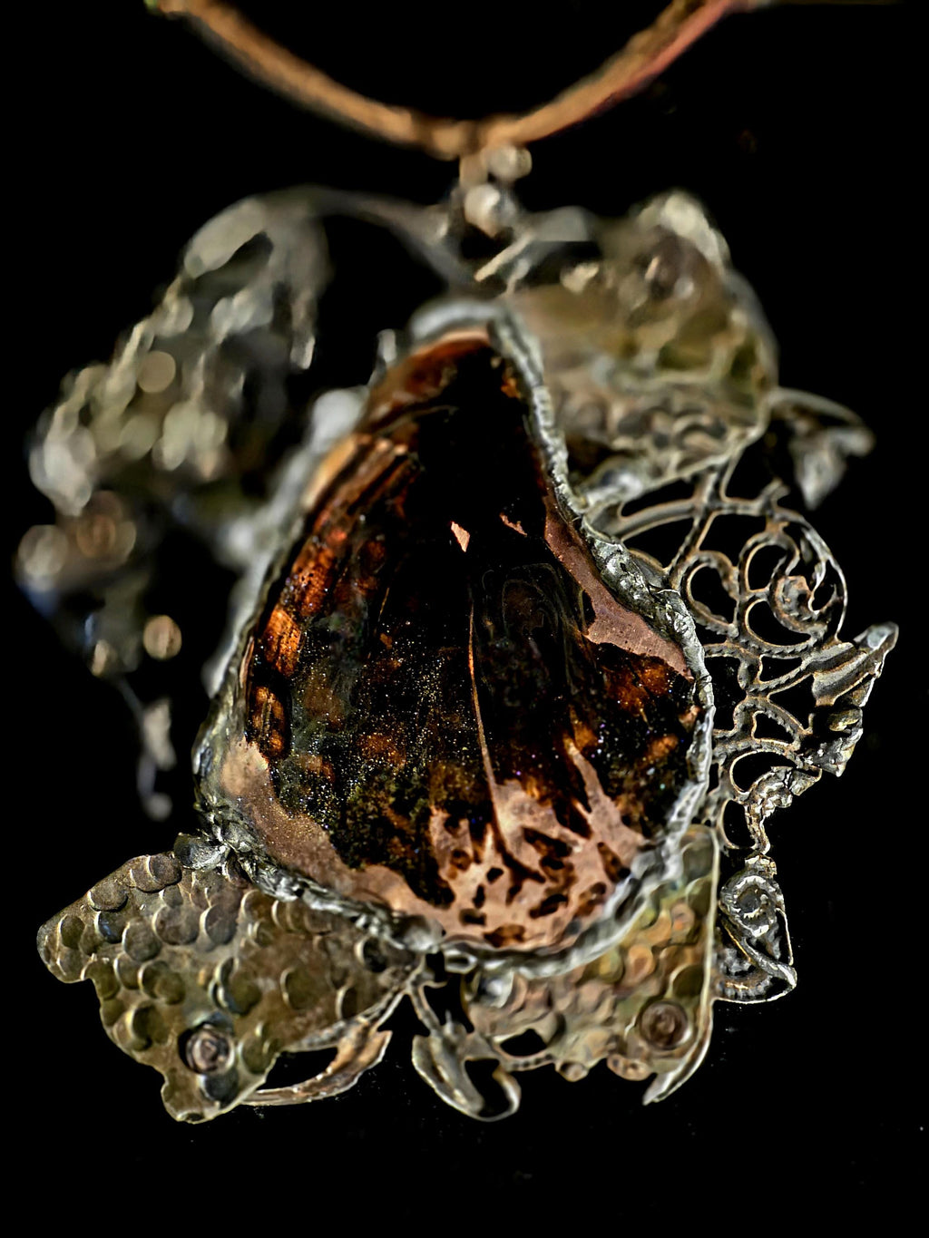 Wing of War – Copper Resin Pendant Necklace, UNBROKEN Trophy Shield, Raw Butterfly Wing Necklace, Handcrafted Rustic Jewelry, handmade