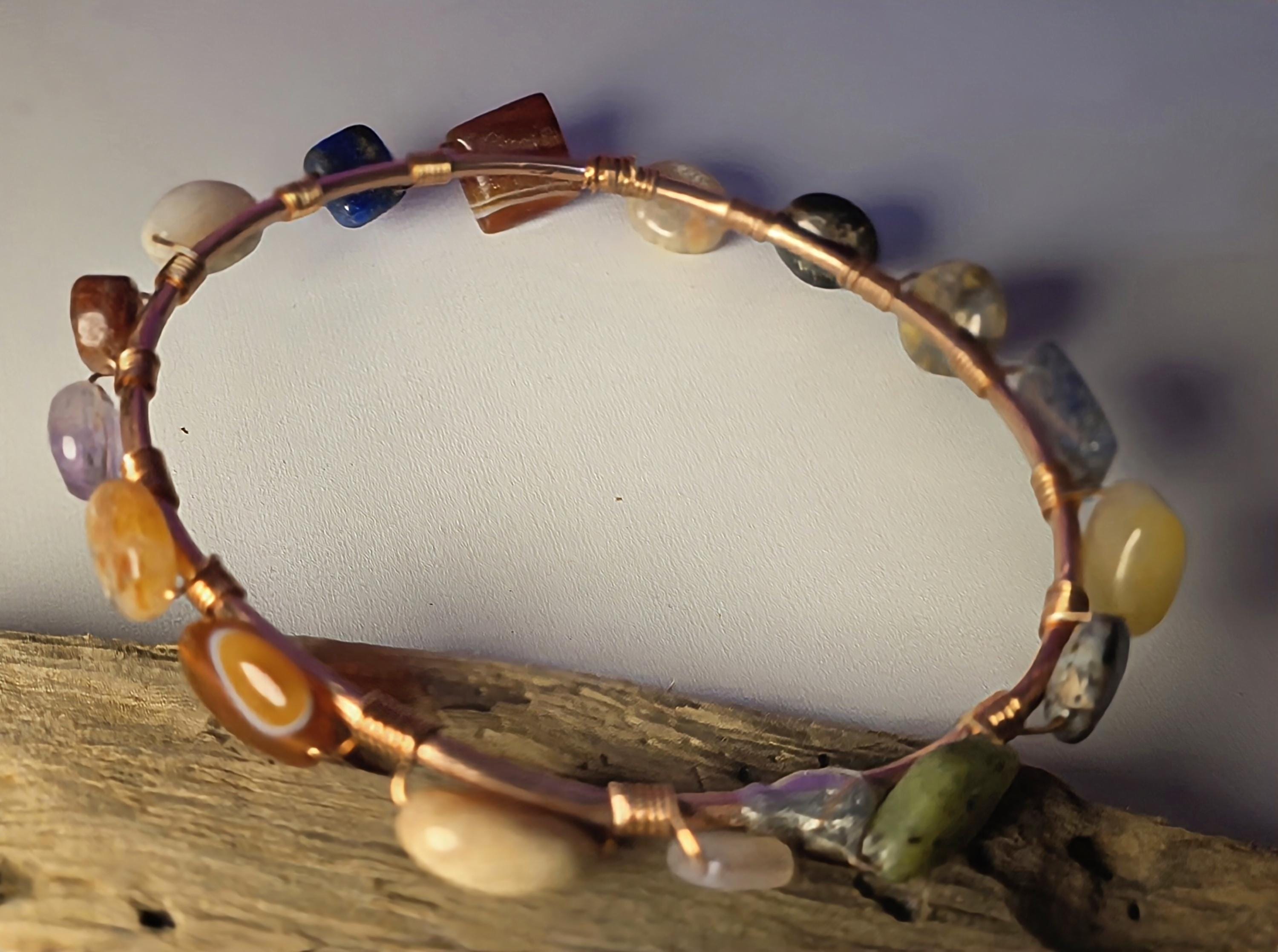 UNBROKEN Armor Bangle Bracelet – Handcrafted Copper Wire & Stone Bracelet, Rustic Warrior Jewelry, Forged Strength,Survivor JewelryUnbroken