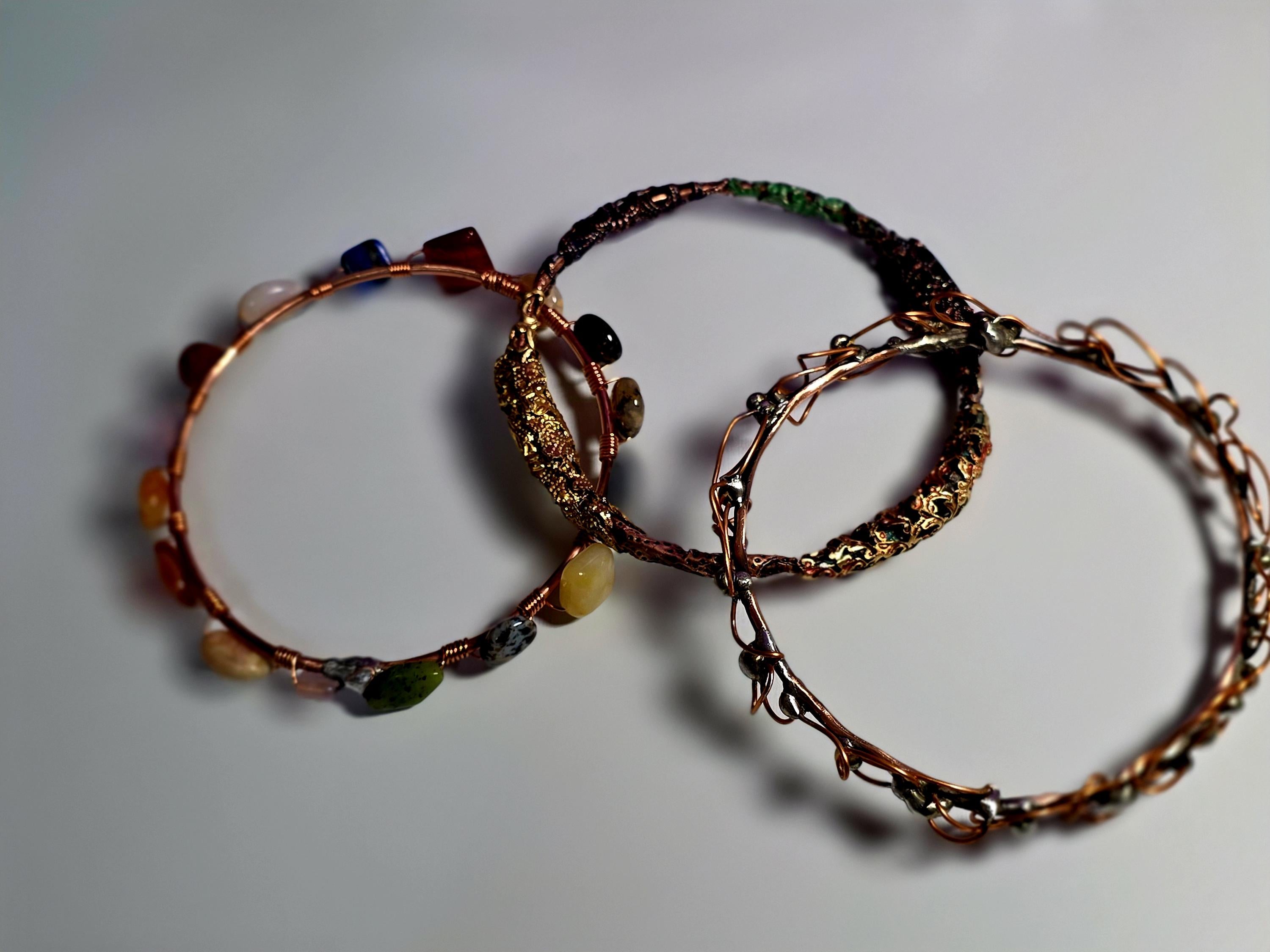 UNBROKEN Armor Bangle Bracelet – Handcrafted Copper Wire & Stone Bracelet, Rustic Warrior Jewelry, Forged Strength,Survivor JewelryUnbroken