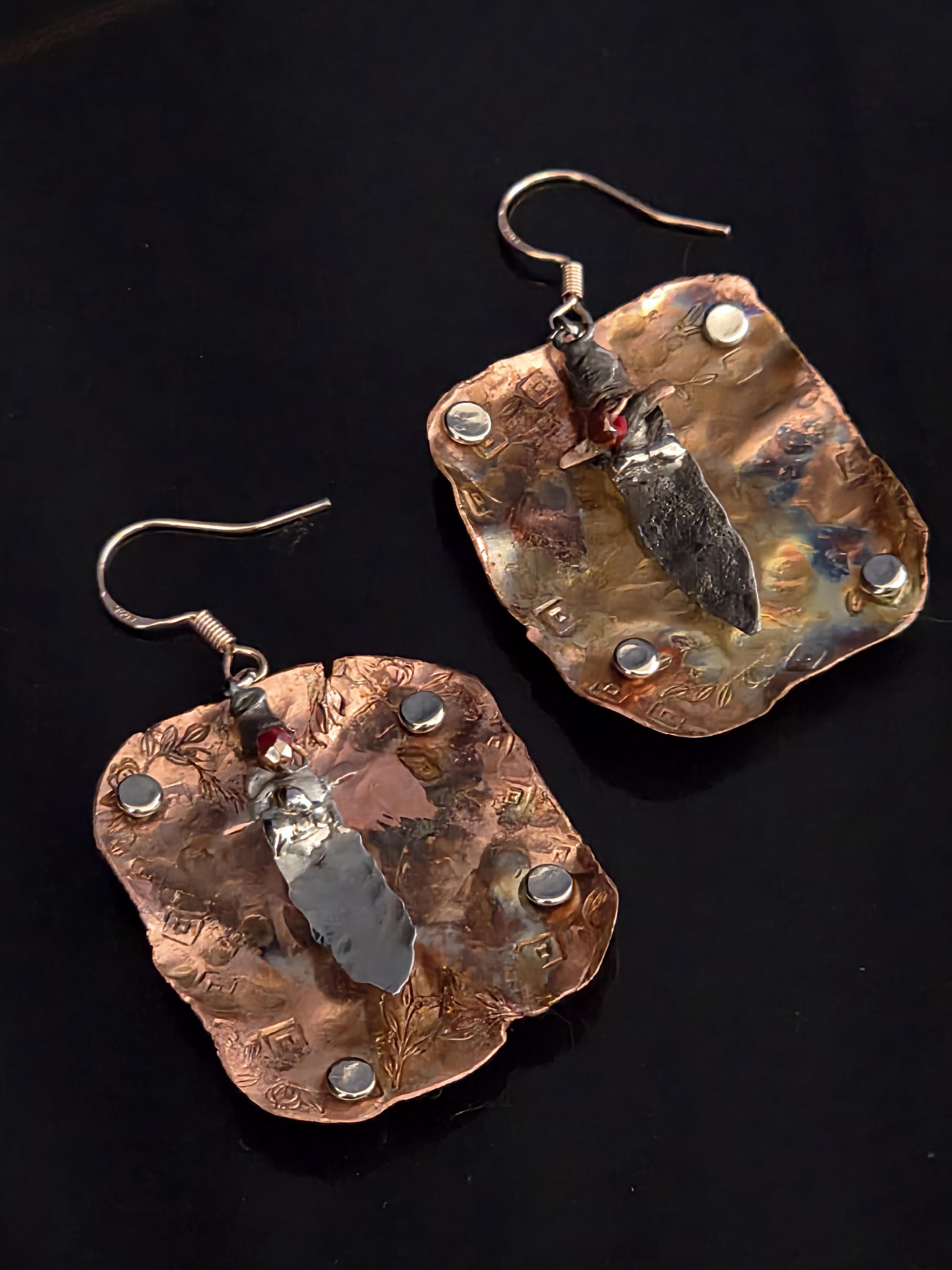 Shield and Blade, Handmade Earrings, Copper Earrings, Dagger Earrings, Shield Earrings, Statement Jewelry, Unique Earrings, Artisan Jewelry