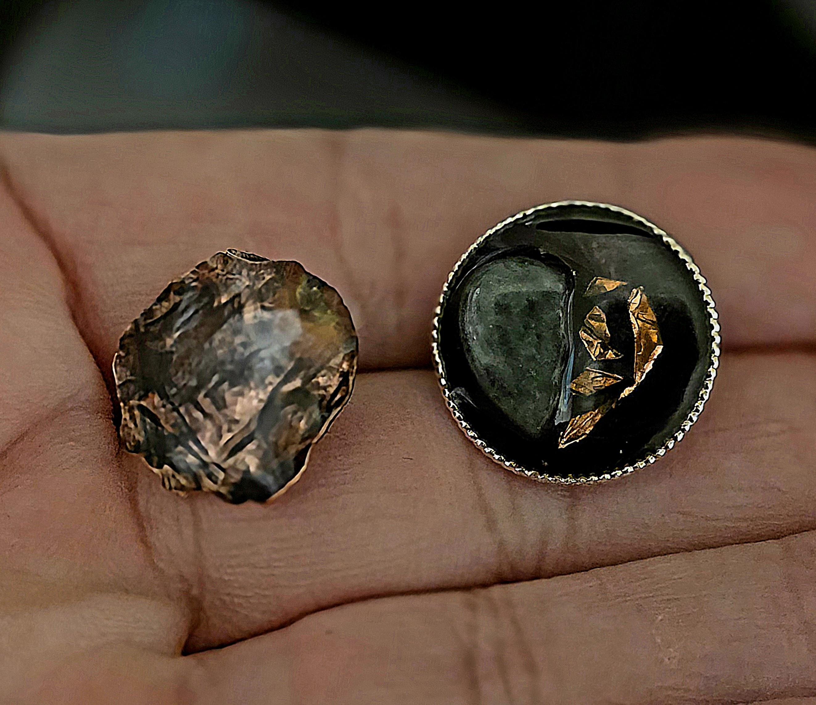 Shielded Heart Earrings – UNBROKEN Handcrafted Copper Shield Earrings with Aventurine Heart, Warrior Jewelry