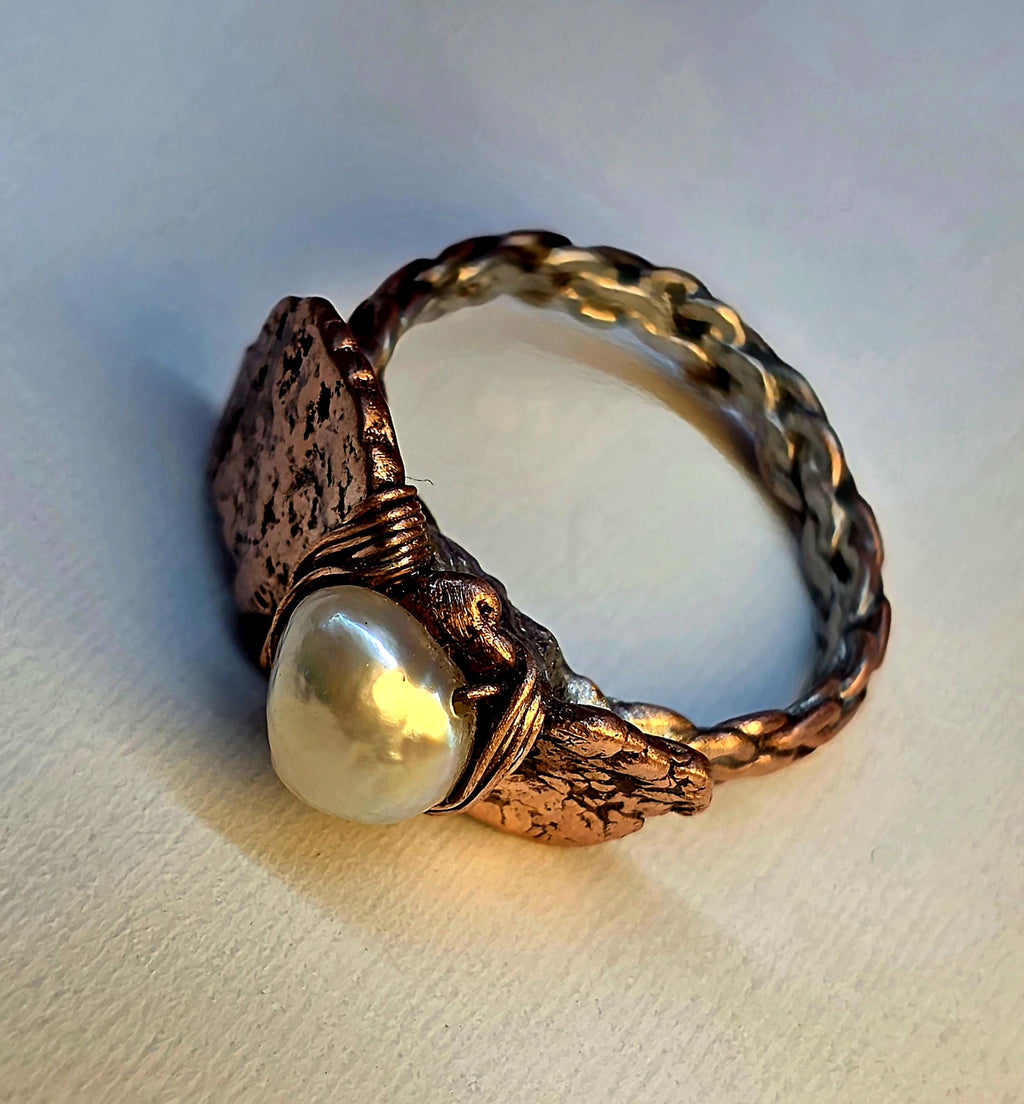 Bruises Formed the Pearl Ring – UNBROKEN Handcrafted Copper Pearl Ring, Survivor Jewelry, Hammered Rustic Statement Ring