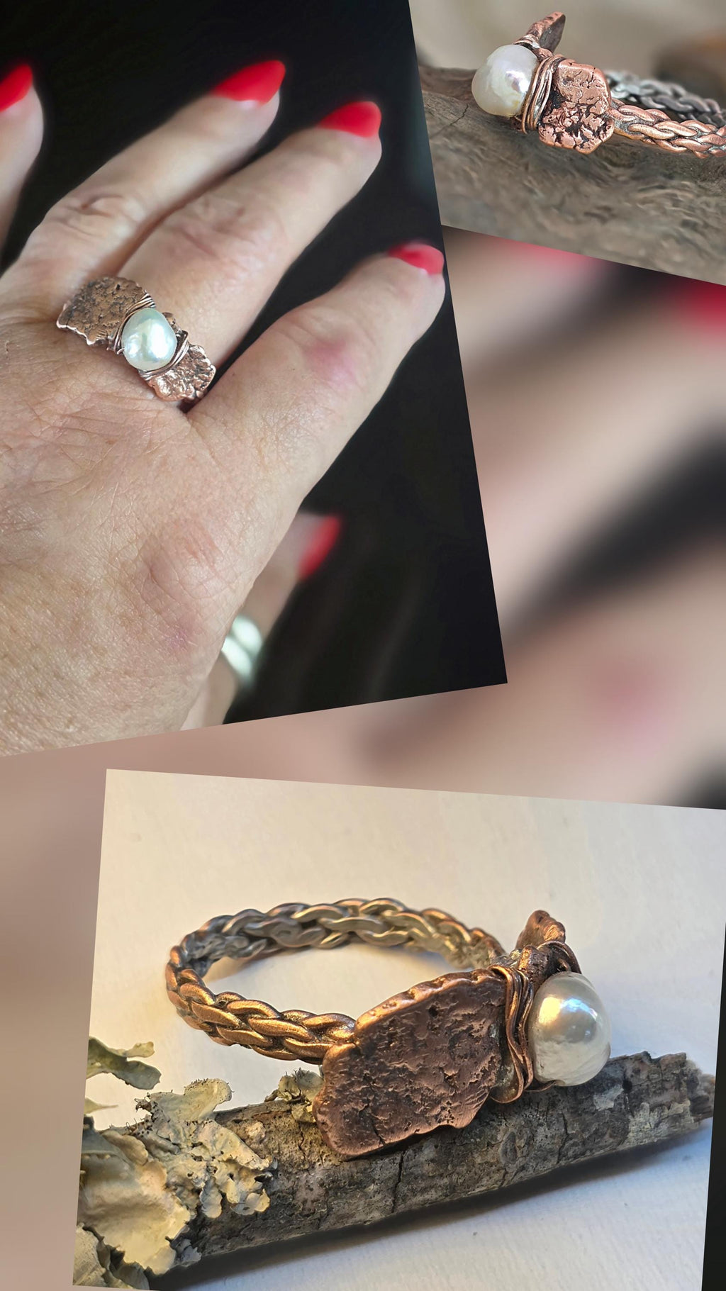 Bruises Formed the Pearl Ring – UNBROKEN Handcrafted Copper Pearl Ring, Survivor Jewelry, Hammered Rustic Statement Ring