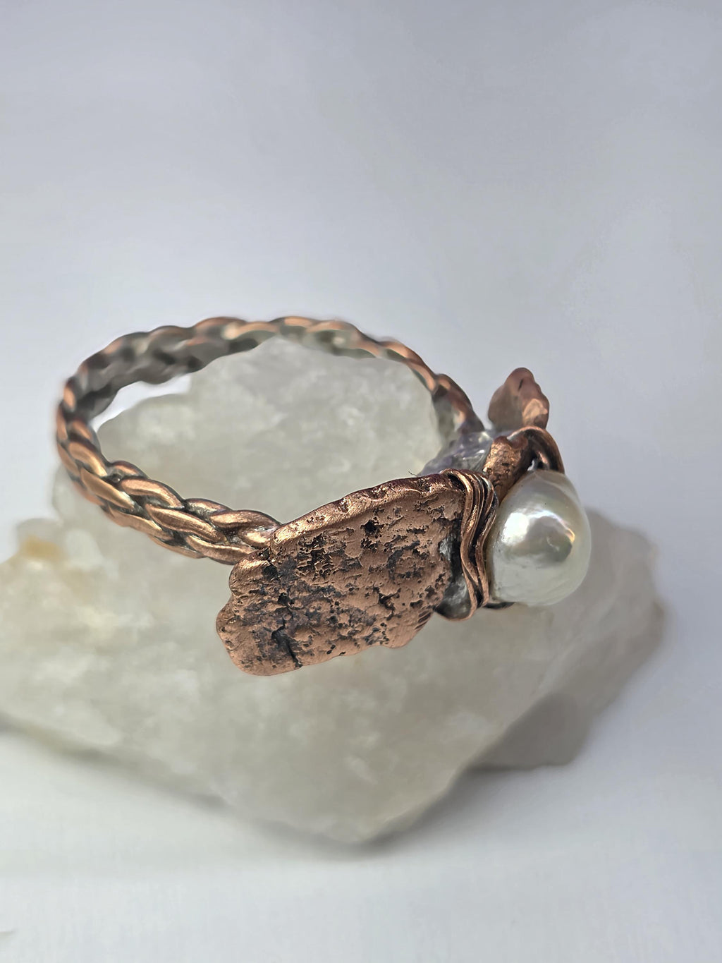 Bruises Formed the Pearl Ring – UNBROKEN Handcrafted Copper Pearl Ring, Survivor Jewelry, Hammered Rustic Statement Ring