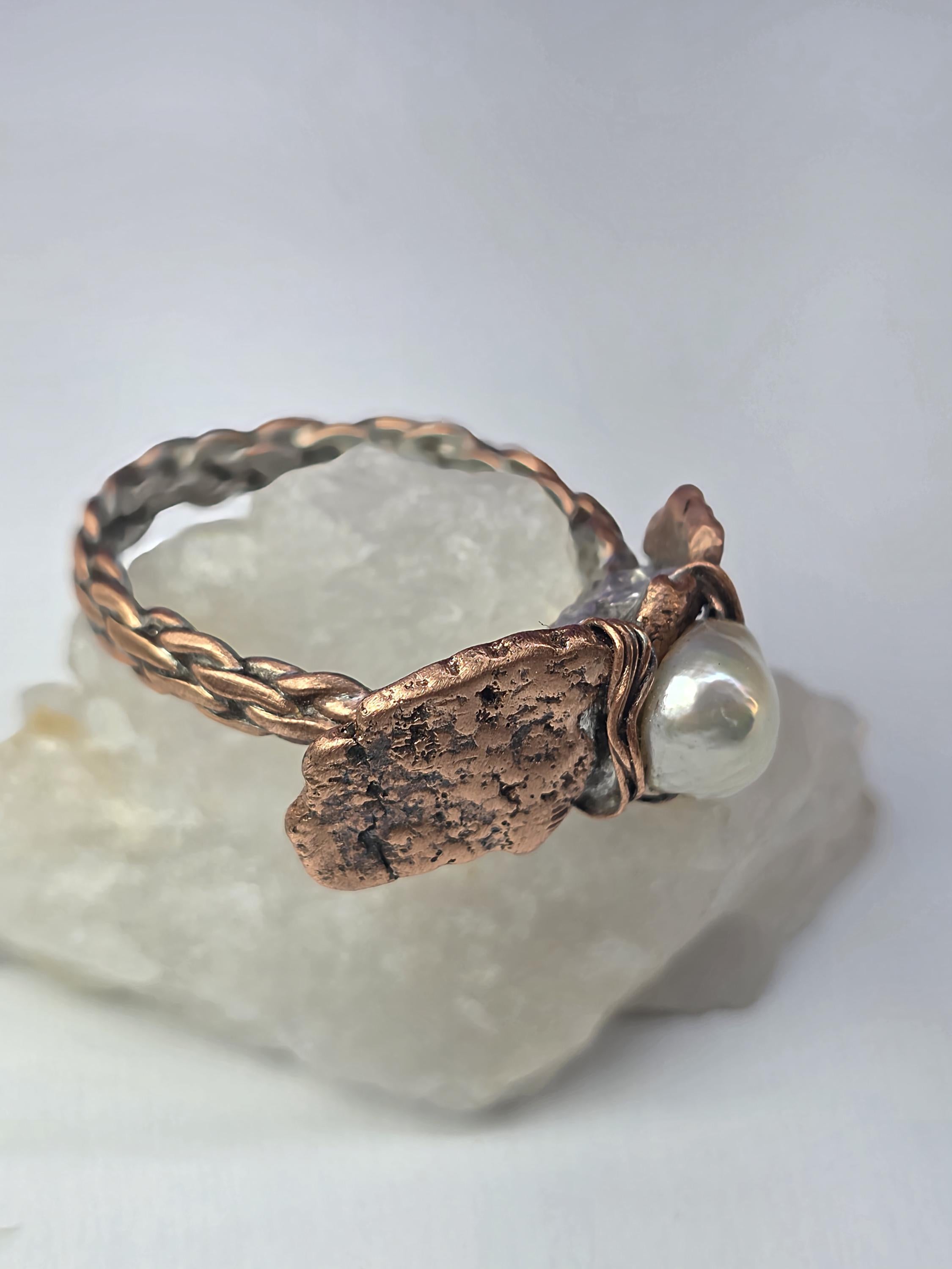 Bruises Formed the Pearl Ring – UNBROKEN Handcrafted Copper Pearl Ring, Survivor Jewelry, Hammered Rustic Statement Ring